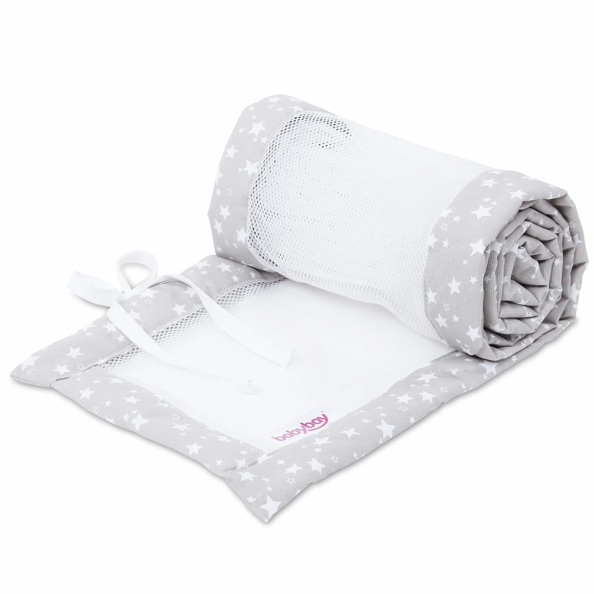 Babybay Babynest Mesh-Piqué Suitable For Model Original, Pearl Grey Stars White - 180 g