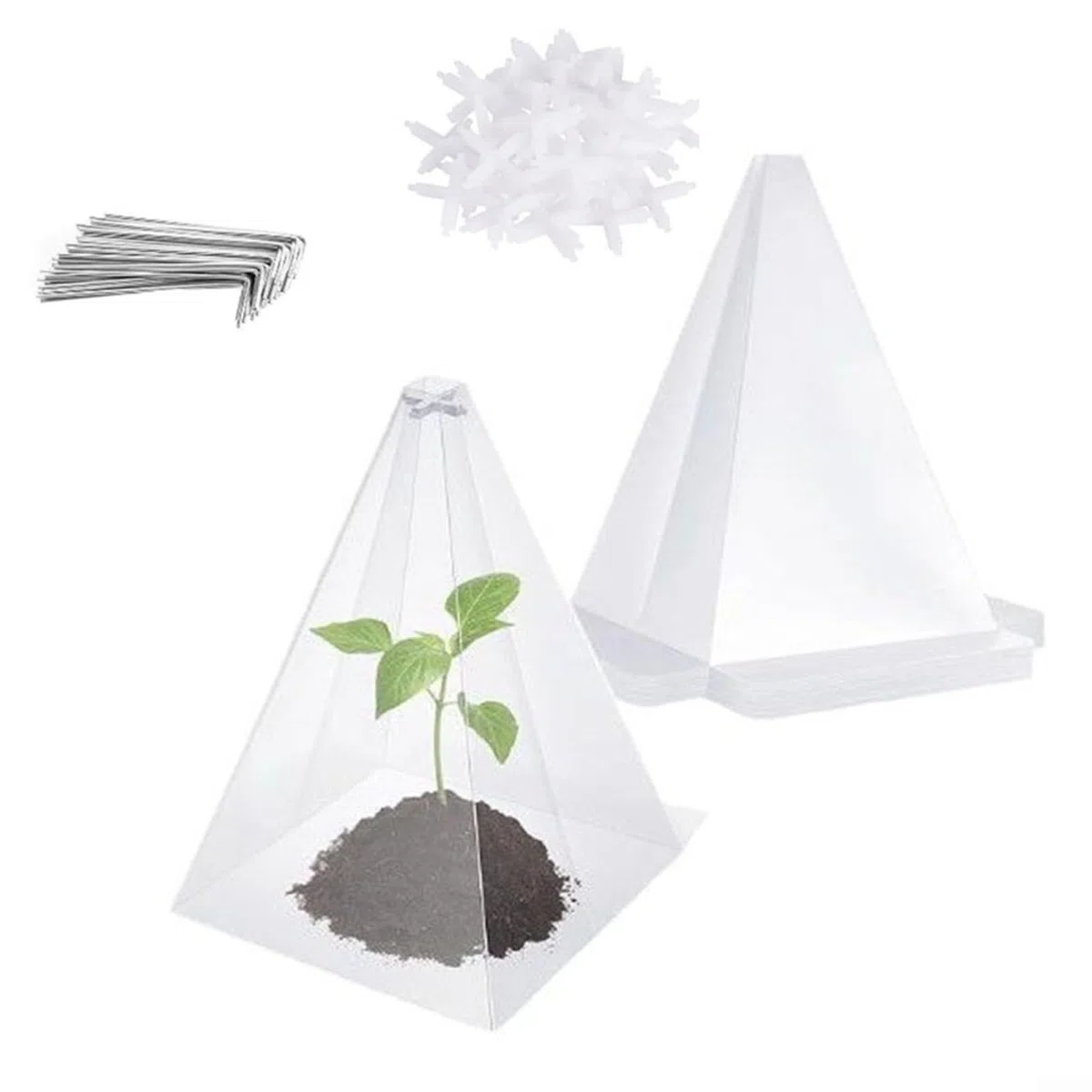 Confezione da 80 campane da giardino per piante, in PVC trasparente con paletti, protezioni per serre per verdure, erbe, fiori contro il gelo, animali, intemperie, 30 x 20 cm (20 set)