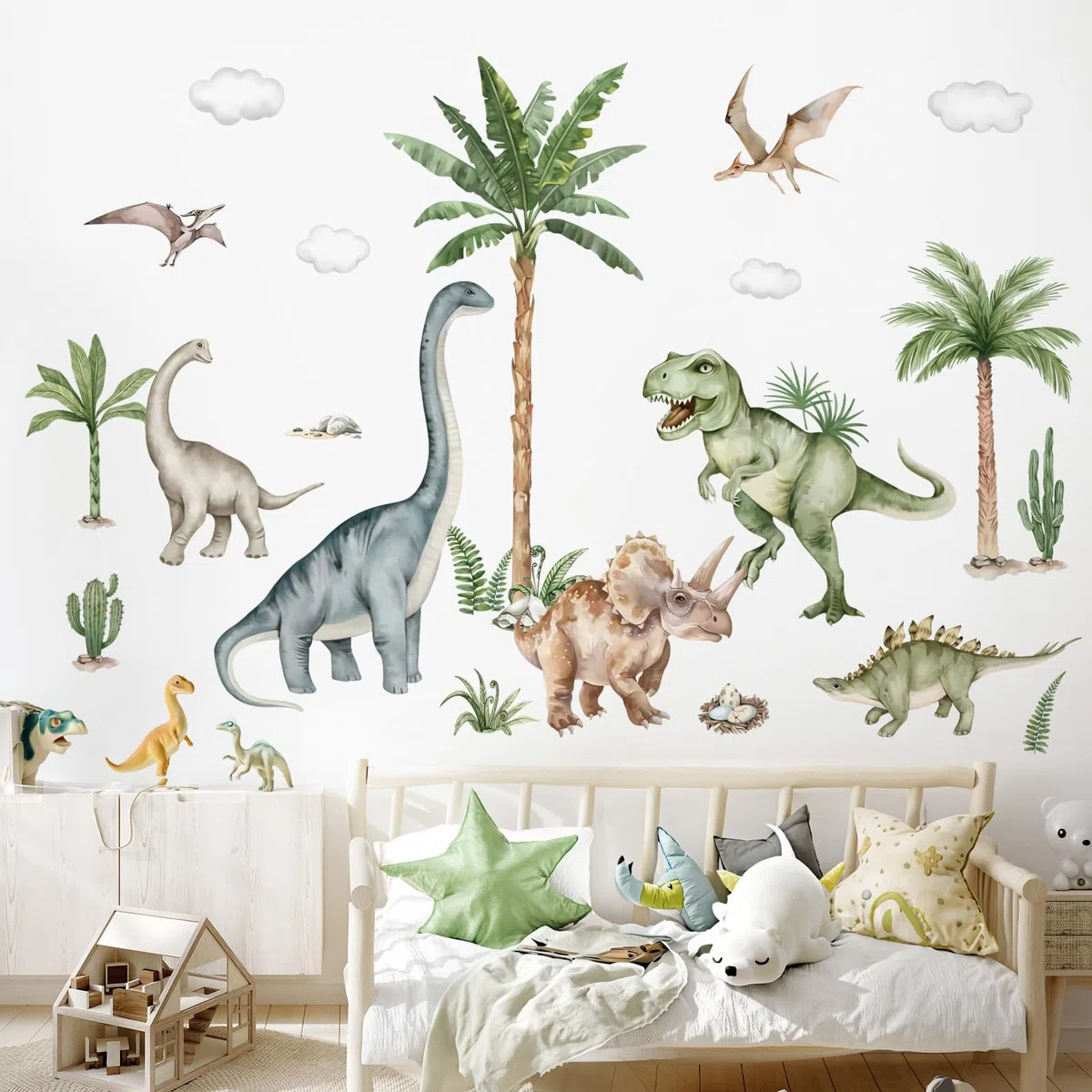 wondever Adesivi Murali Dinosauri Bambini Grande Sticker da Muro Animali Dinosauro Palma Albero Adesivi da Parete per Camerette Ragazzi Asilo Nido (164 * 83cm)
