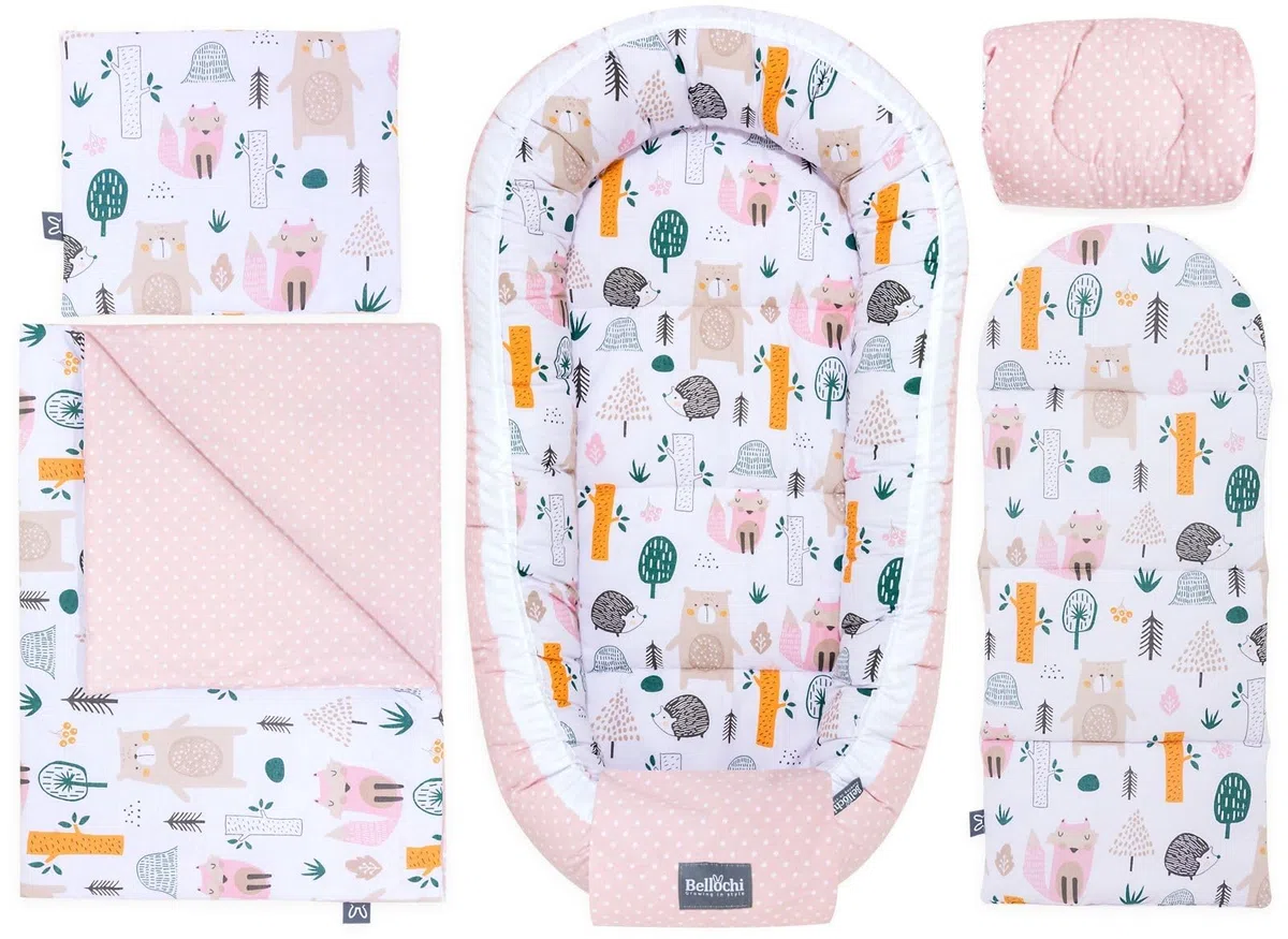 Bellochi | Set di 5 Pezzi per Neonato | Realizzato in 100% Cotone | Riduttore Lettino Neonato 90x60cm | Cuscino Bambino | Cuscino Neonato con Fodere | 4rest