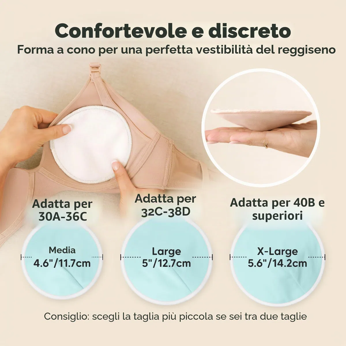 Assorbilatte di Bambù Organico - 14 Cuscinetti Lavabili+ Borsa da Bagno - Cuscinetto per Capezzolo per Allattamento in Maternità (Pastel Touch, Grandi 12cm)