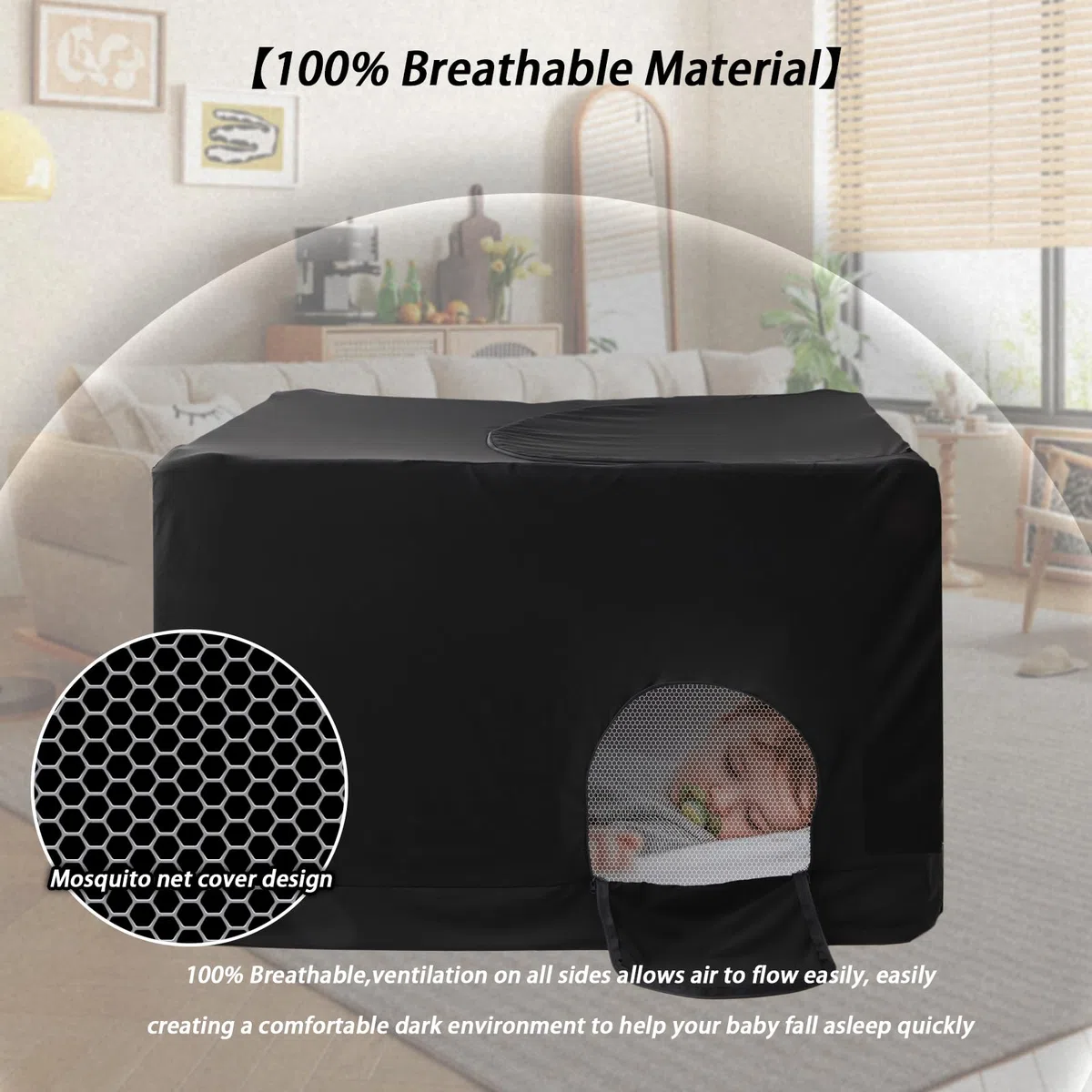 BWBIKE Copertura Oscurante Copertura A Baldacchino Culla Copertura Copertura A Zanzariera Tenda Da Viaggio Traspirante Per Culla Da Viaggio, Copertura A Rete Elastica Per Interni Esterni， Nero