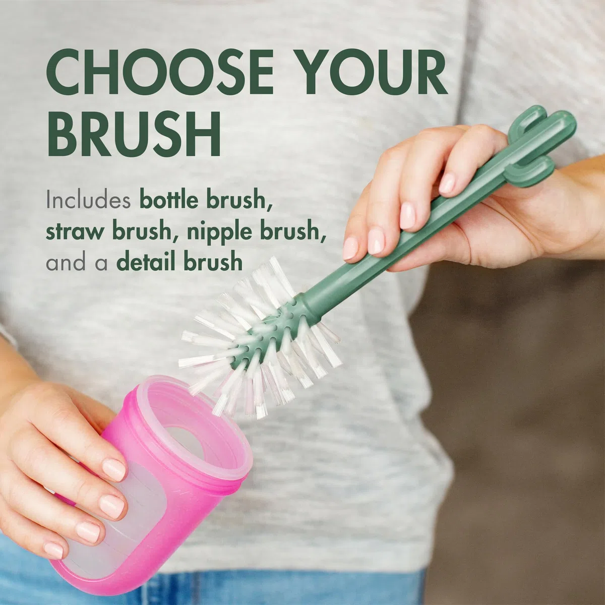 RIIMUHIR Boon Cacti Bottle Cleaning Brush Set, Terracotta