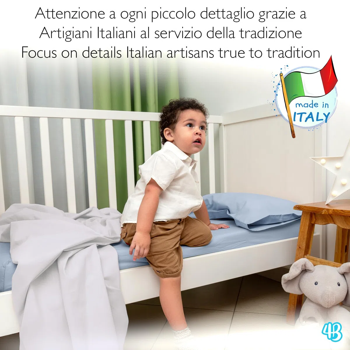 4BABIES - Lenzuolo sopra per culla - Lenzuolino lettino con sbarre - Biancheria da letto per bambini in 100% Cotone Made in Italy certificato OEKO-TEX - Bianco