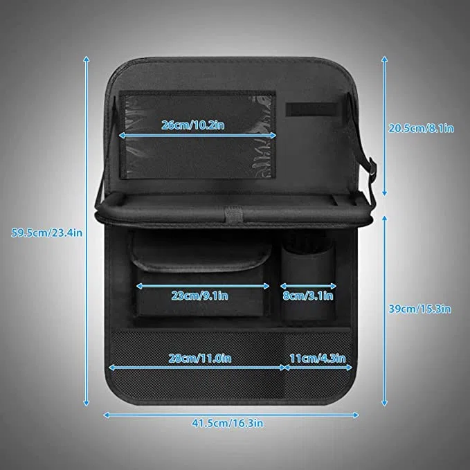 Organizer Sedile Posteriore Auto, Organizer Sedile Auto Bambini con Tavolino Pieghevole,Impermeabile Protezione Sedile Auto Bambini con Tasche, Materiale in Tessuto Oxford, Nero