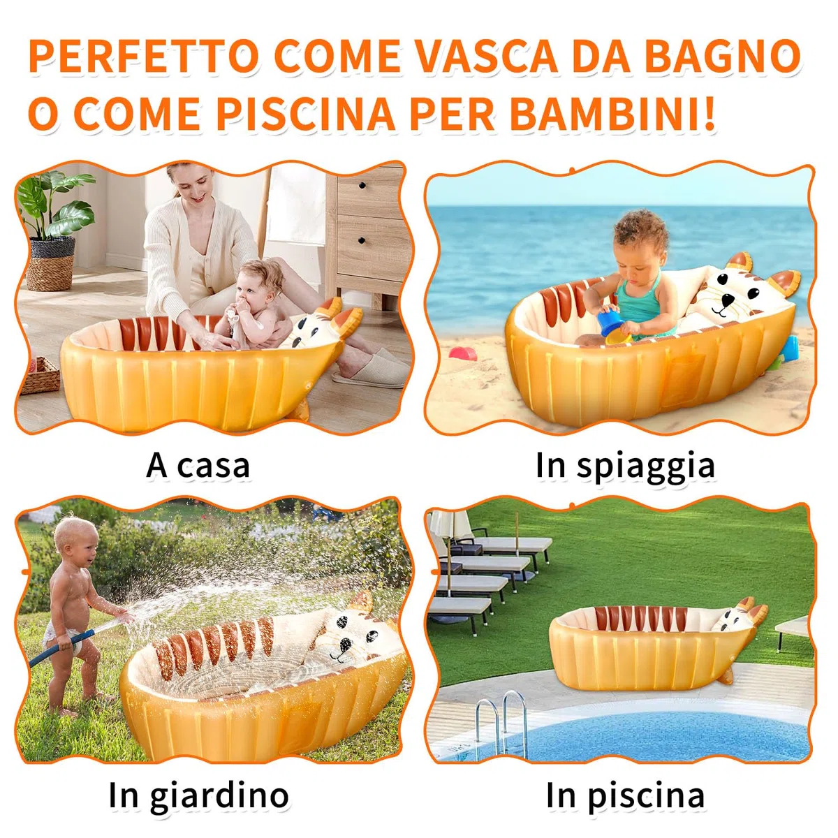 Boczif Vaschetta Bagnetto Neonato, Bagnetto Neonato, Piscina Gonfiabile Bambini, Vasca da Bagno Pieghevole,Vaschetta Bagnetto Bambini 1-3 anni 90 x 55 x 30 cm (Arancione)