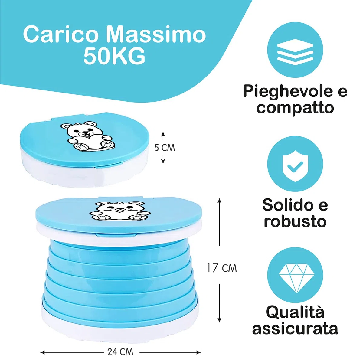 POTTY, Originale, Vasino Portatile per Bambini da Viaggio, Pieghevole con Sacchetti Usa e Getta, Vasino Bambini, ROSA