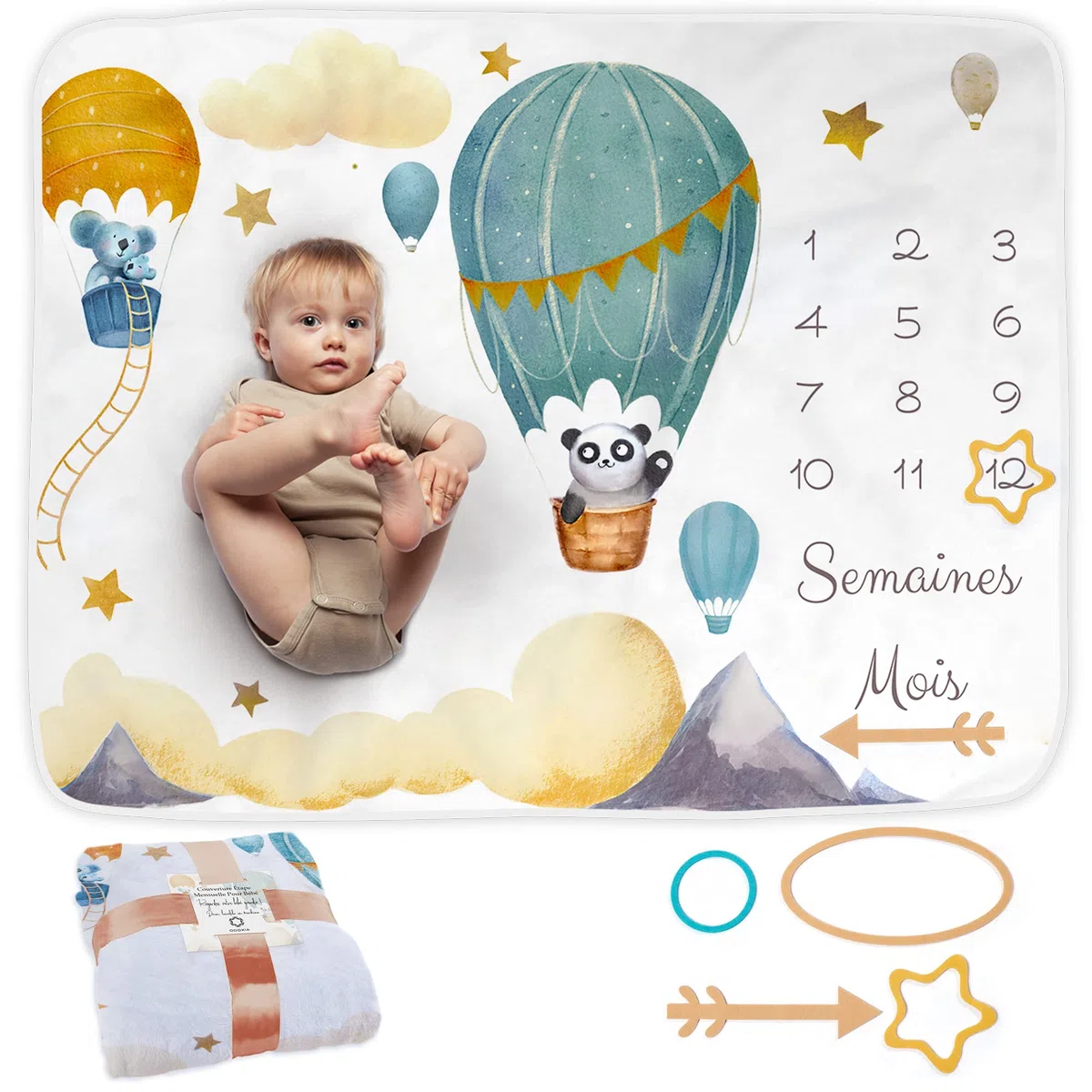 ODOXIA Coperta per bambino o ragazza, unisex, a tema palloncino, regalo per neonato, baby shower personalizzato, tappeto fotografico per