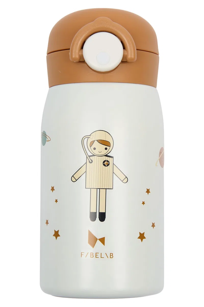 Fabelab Borraccia Bambini 320 ml | Motivo Astronauta | Acciaio Inox Senza BPA | Scuola Anti-Perdite | Borraccia