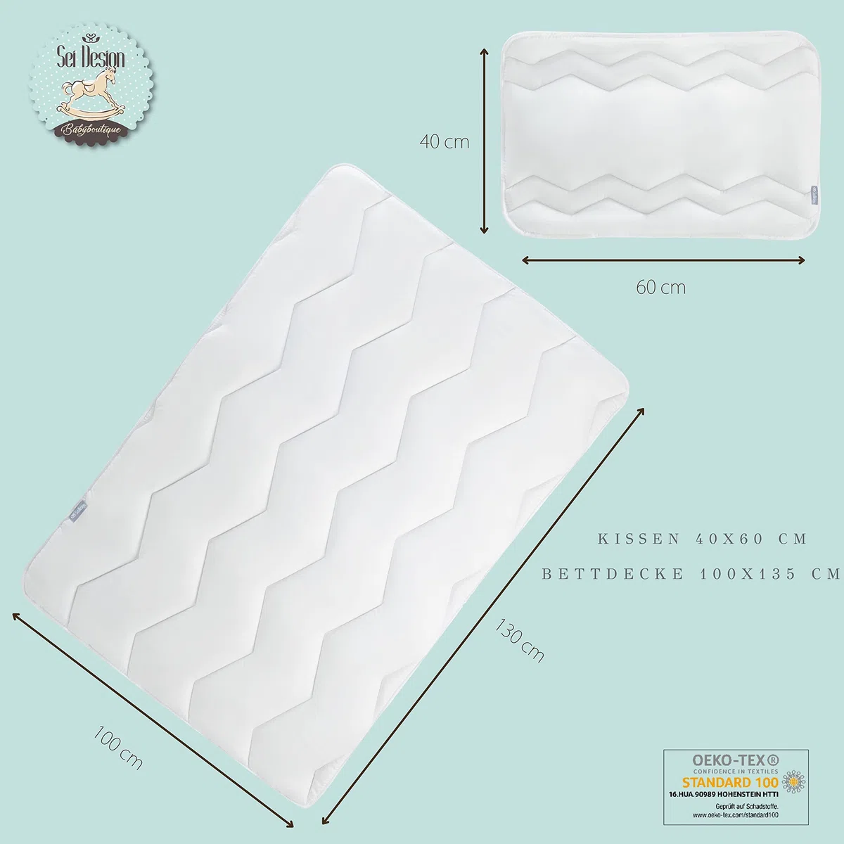 Sei Design Set Letto per bambini (cuscino bambino 40 X 60 + coperta bambino100 X 135). Privo di sostanze nocive secondo OEKO-TEX Standard 100 e per chi soffre di allergie