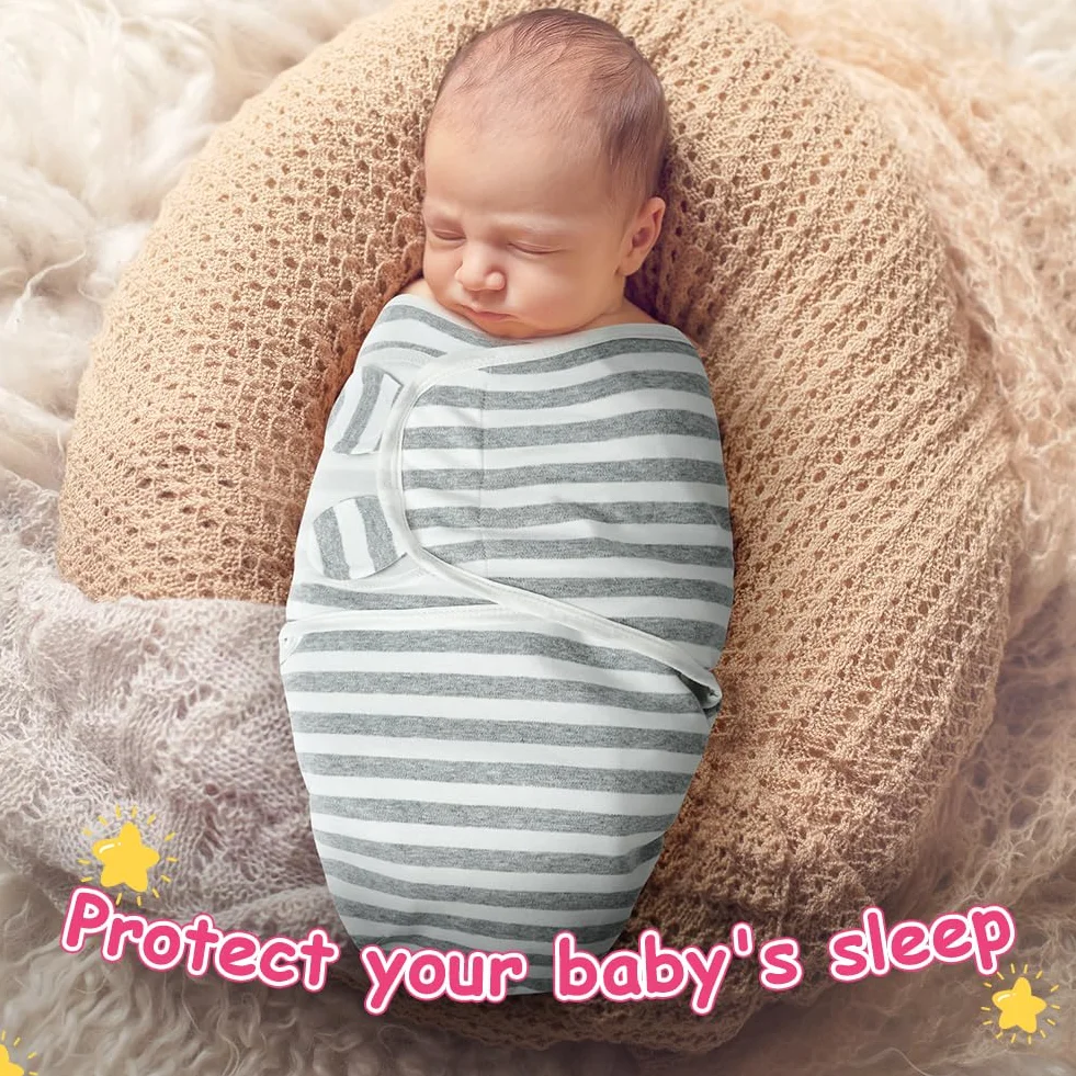 Coperta Neonato Swaddle, 3 Pezzi Sacco per il Sonno Ergonomico, Copertina Avvolgente Regolabile per Neonato, Morbido e Confortevole, Adatto per Neonati 0-3 Mesi