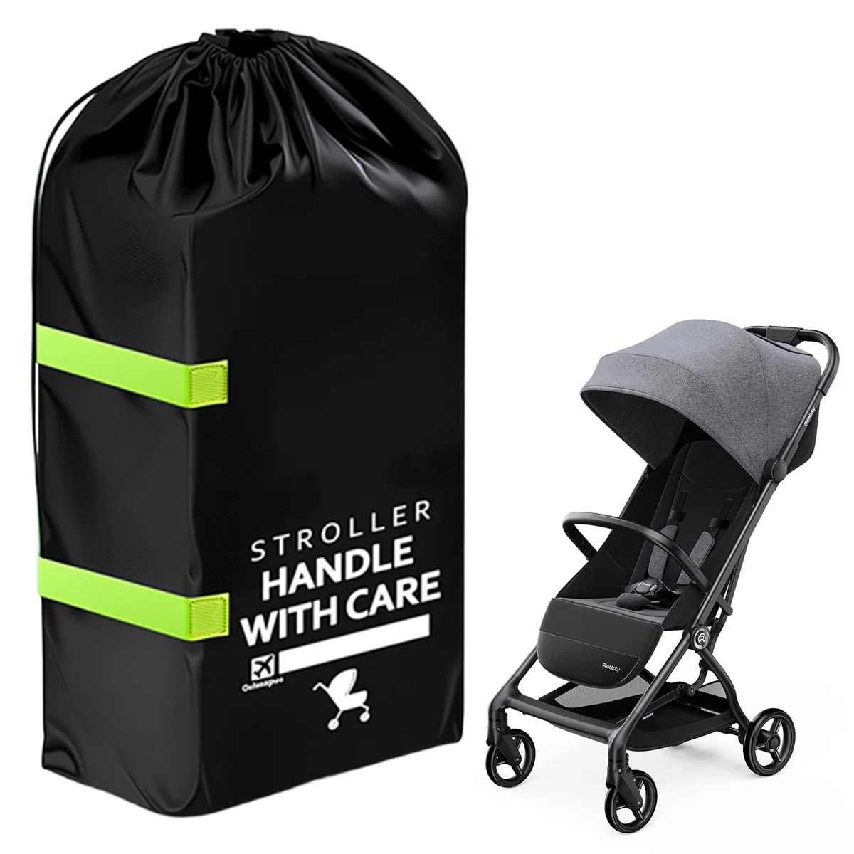 Borsa da Viaggio Trasporto Passeggino,Borsa da Viaggio Carrozzina,Sacca Passeggino Aereo per Outdoor Gate Check e Conservazione, Nero 120 x 60 x 38cm