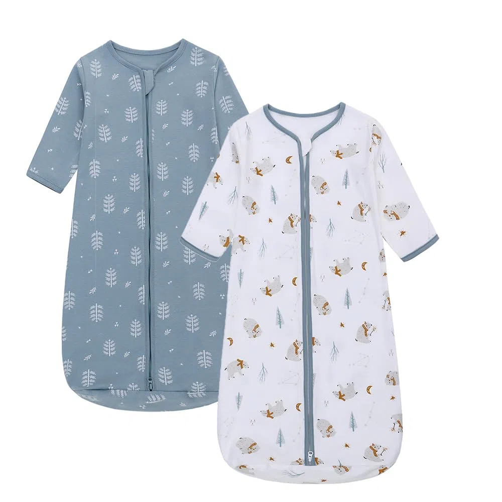 Miracle Baby 2 Pezzi Sacco nanna portatile in 100% cotone, a maniche lunghe,ceniera, per bambini da 0 a 18 mesi