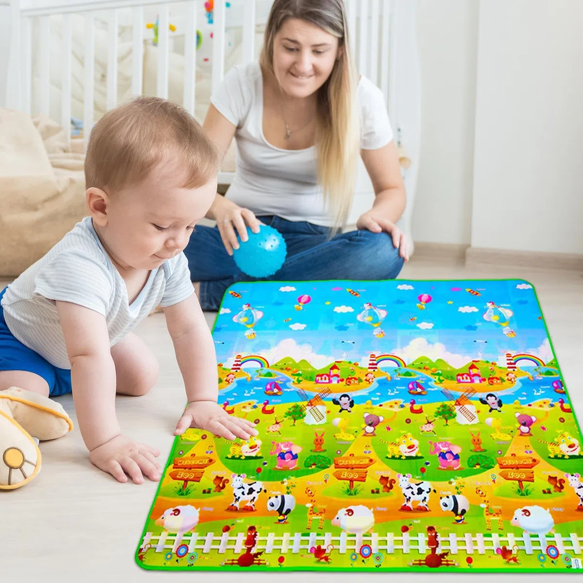 Tappeto Gioco Bambini, 200x180 cm Tappetino da gioco in schiuma, tappeto da gioco morbido per bambini piccoli, grande tappeto imbottito