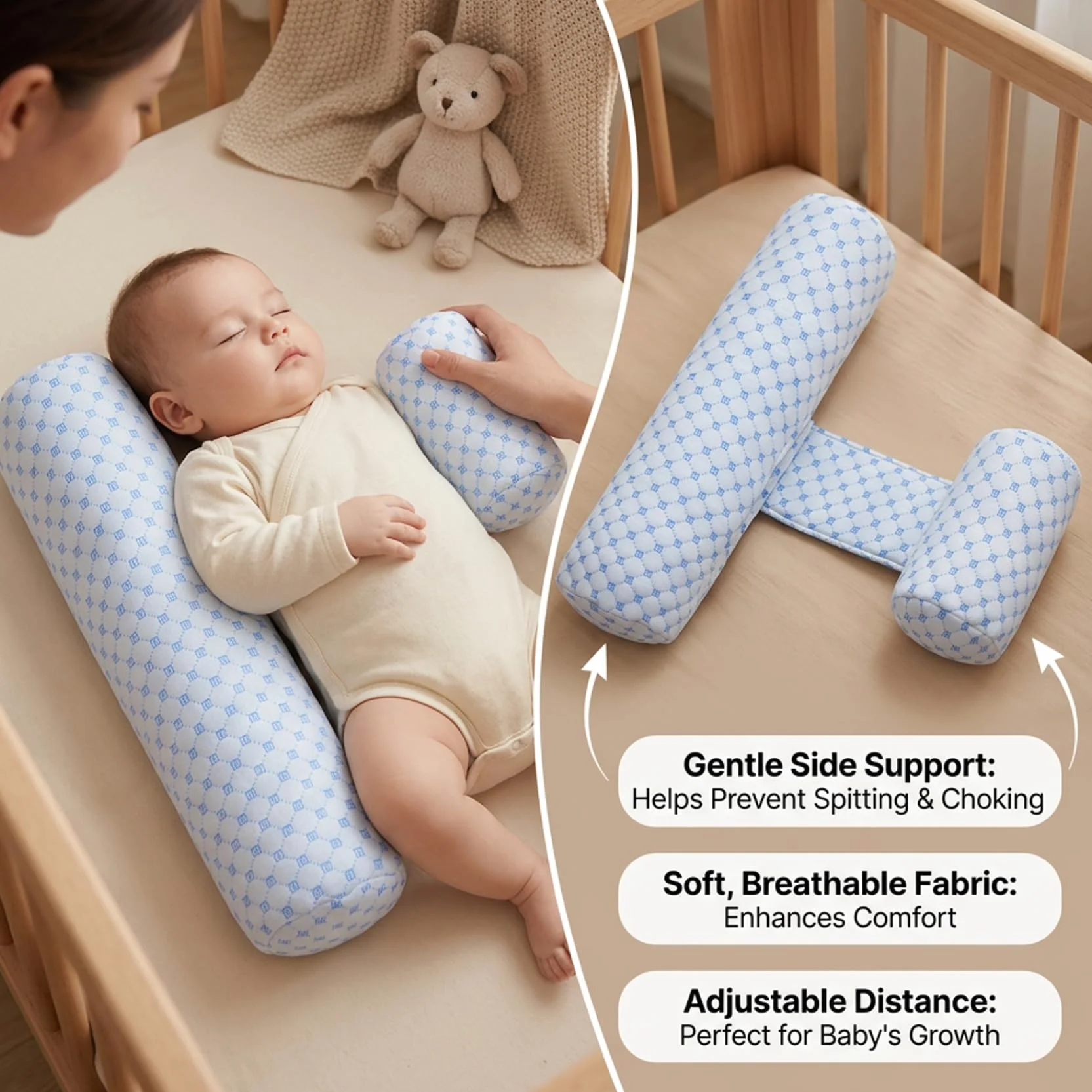 Cuscino antirollio per bambino Cuscino reflusso lavabile e rimovibile con zeppa regolabile e traspirante per neonati Blu