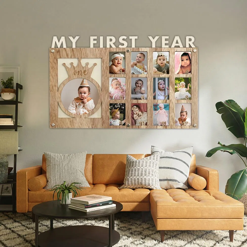 Cornice portafoto per il primo anno del bambino, con scritta "My First Year", con 12 foto mensili, perfetta come regalo di compleanno