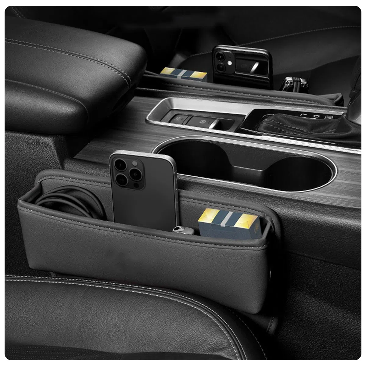 Scatola Portaoggetti per Seggiolino Auto, Gap Filler, Tasca Portatile e Facile da Riporre, Organizzatore per Auto (Nero)