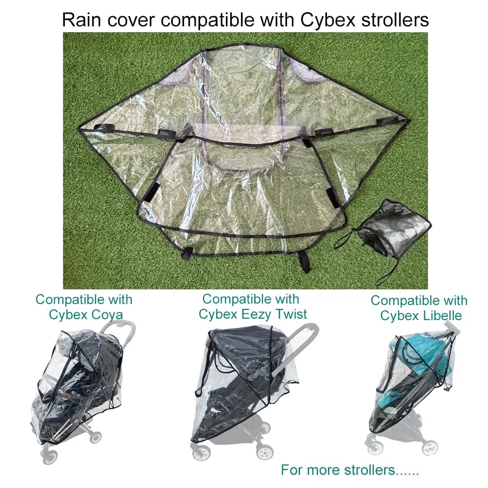 Copertura Antipioggia per Passeggino Compatibile con Cybex (Coya, Eezy Twist, Libelle), Antivento, Materiale EVA Trasparente, Grande Finestra Anteriore