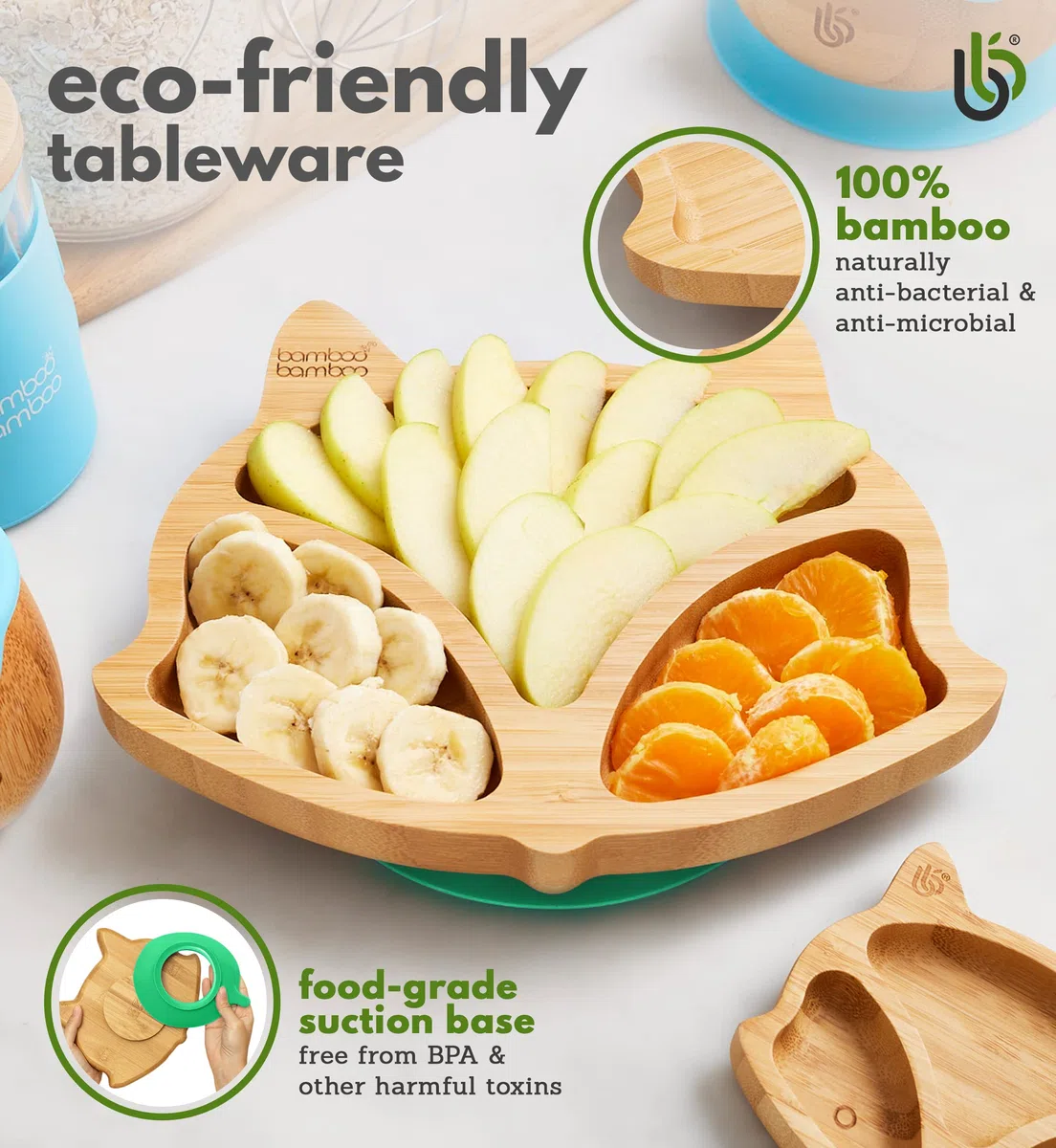 bamboo bamboo Piatto Baby E Bambini Piatto Bambù Volpe Con Suzione Sicura Per Pasti E Svezzamento Antiscivolo Per Neonati Da 6 Mesi (Volpe, Rosa)