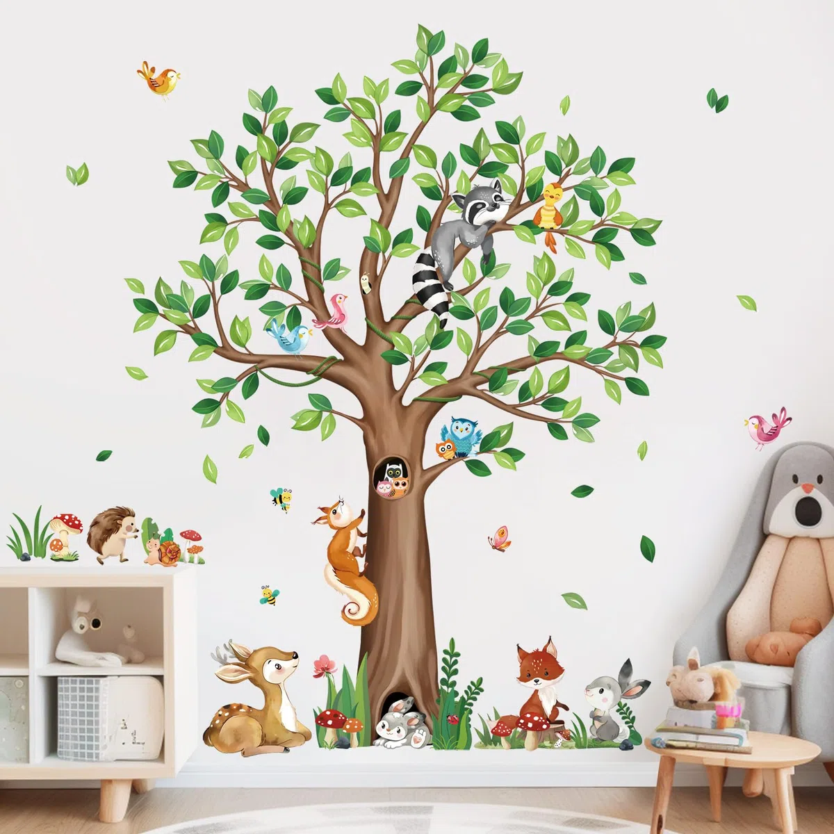 decalmile Adesivi Murali Albero Grande Animali del Bosco Adesivi da Parete Scoiattolo Volpe Cervo Decorazione Murale Camerette Bambini Asilo Nido Camera da Letto