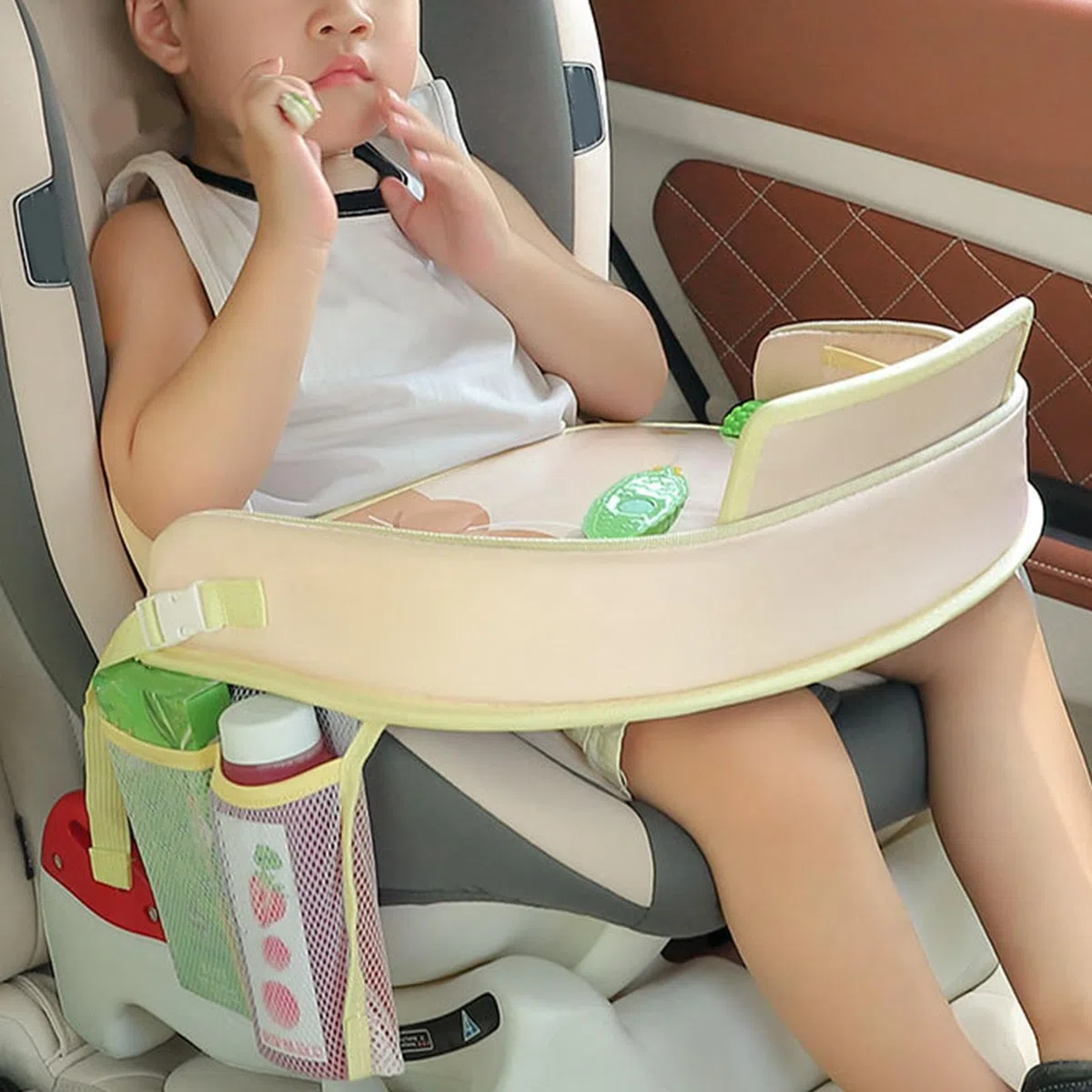 Vassoio per seggiolino auto per bambini, da viaggio, con tasche portaoggetti, snack e attività, organizer robusto per tablet, libri, bevande, viaggi su strada, 32 x 42 cm