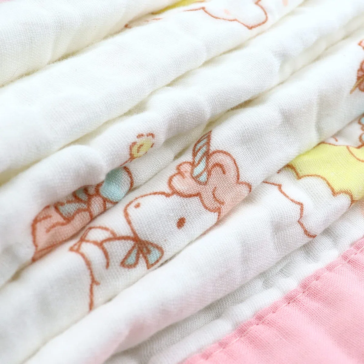 110 * 110CM Mussole Neonato Cotone-6 Strati di Morbida e Confortevole Copertina Neonato Cotone,100% Cotone Coperta Neonato Adatto per Culla, Carrozzina|Unicorno Rosa