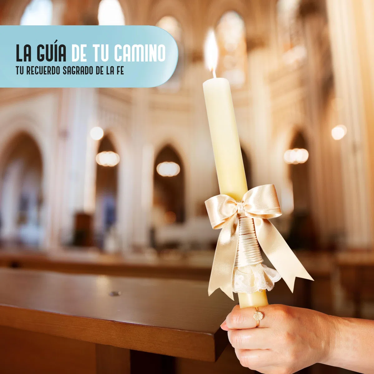 Candela Battesimo Artigianale - Cirio in Cera d'api Naturale - Avorio - Clasica