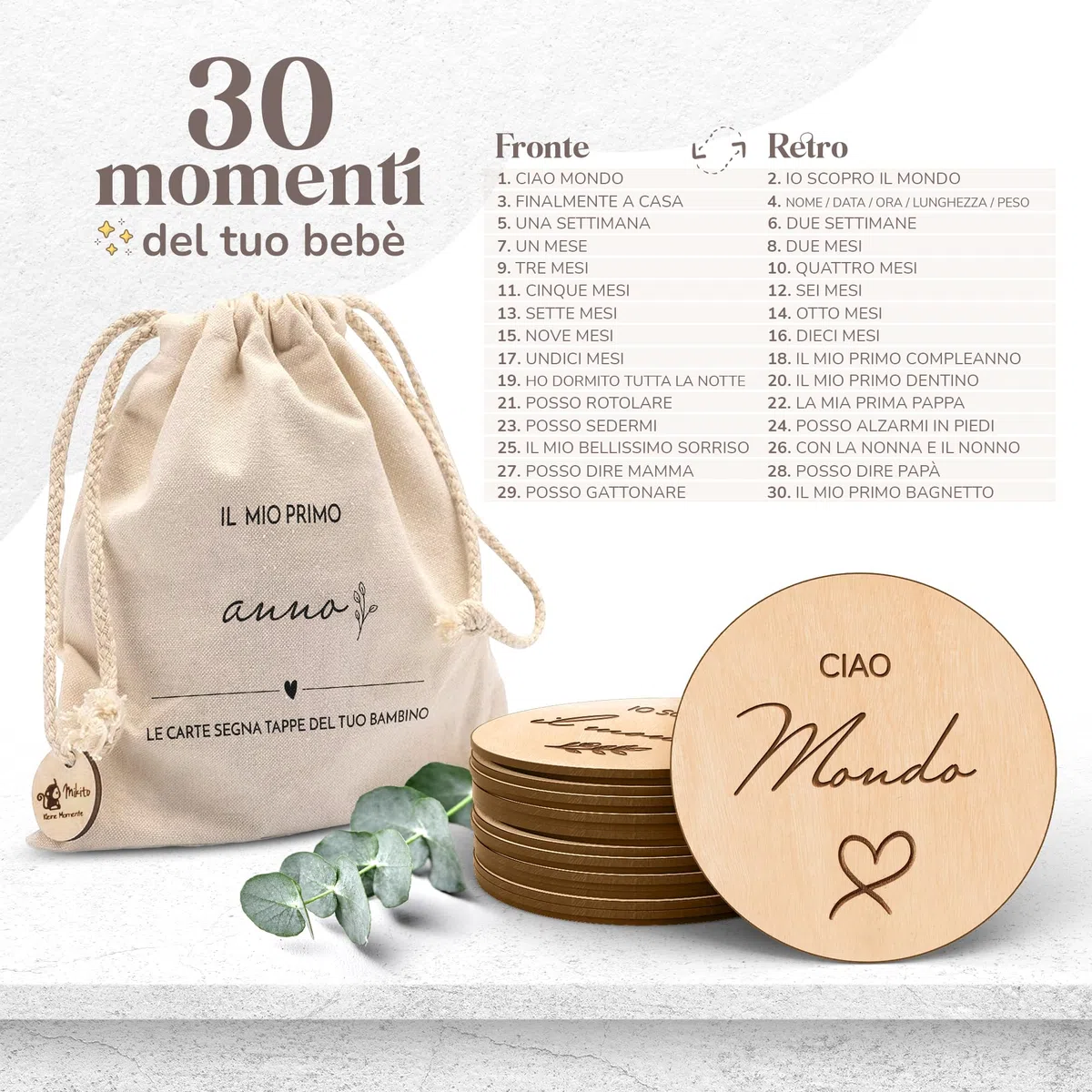 Mikito Milestone baby cards neonato in ITALIANO 30 Momenti Speciali del primo anno (primo dentino, prime parole) Cartoline traguardo bambino, idee regalo baby shower, Regalo nascita e battesimo