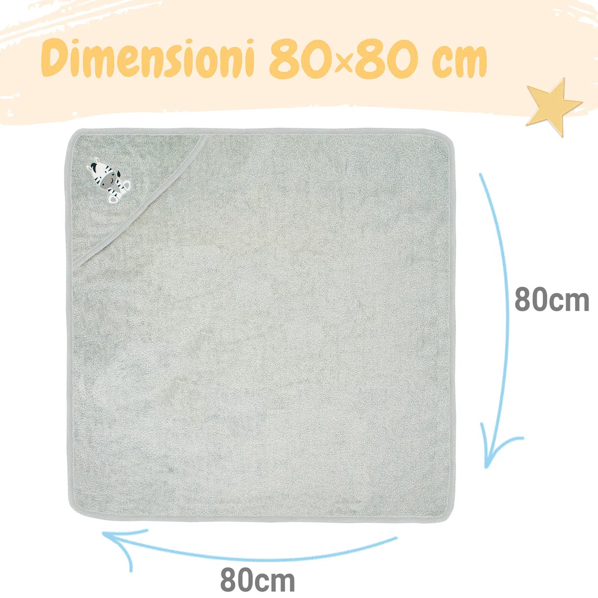 Babykajo Set Accappatoio per Neonati con 2 Guanti da Bagno in Oeko-Tex Standard 100 Certificato, Asciugamano con Cappuccio in Morbida Spugna, Primo Asciugamano con Cappuccio per Bambini 80x80 cm