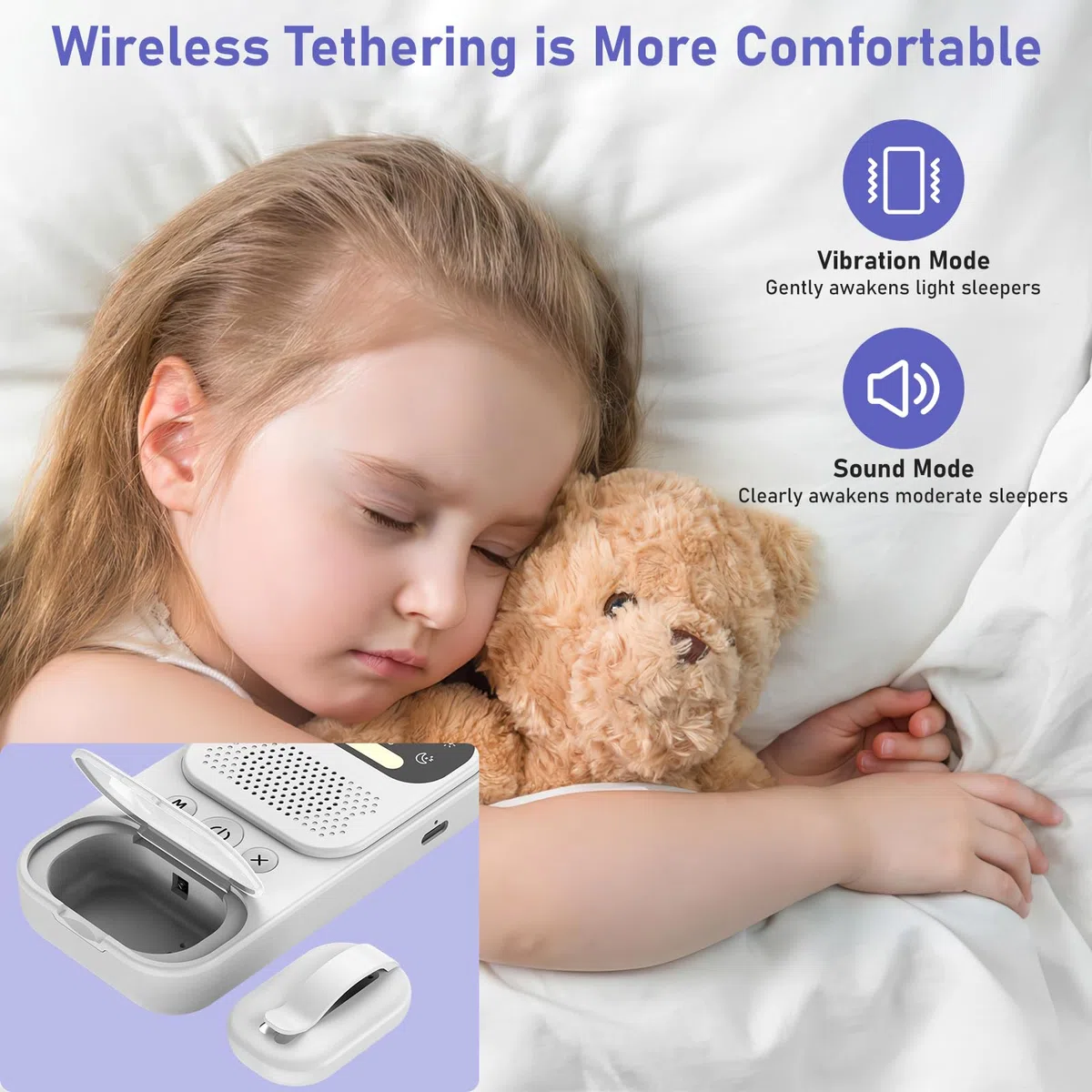 Allarme Pipì per Bambini Senza Fili, Allarme Portatile per Pipì con Luce Notturna/Rumore Bianco Senza Fili, Allarme Pipì per Bambini Ricaricabile via USB, 3 Modalità di Funzionamento