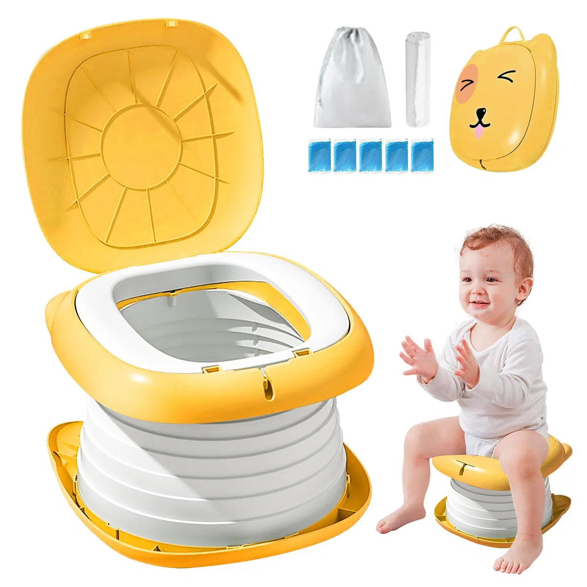 Children's Potty: Vasino Portatile per Bambini Da Viaggio, Vasino Bambini, Foldable Toilette Pieghevole Da Viaggio, Wc Pieghevole per Bambini per Ragazzi E Ragazze Adatto Da 0 a 8 Anni, Arancione