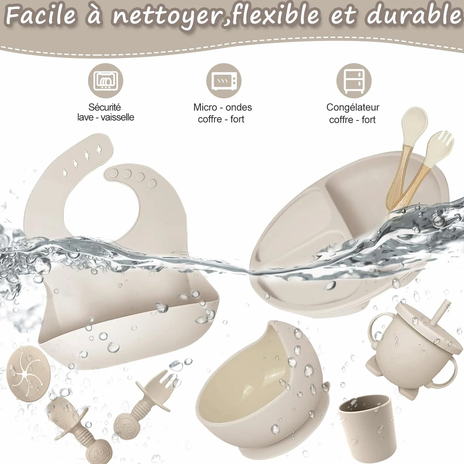 Set Pappa Svezzamento, Set di 12 Piatti per Bambini,Ventosa Ciotola e Cucchiaino per Neonati, Bavaglino in Silicone, Set di Posate per Bambini per Lo Svezzamento e L'Alimentazione