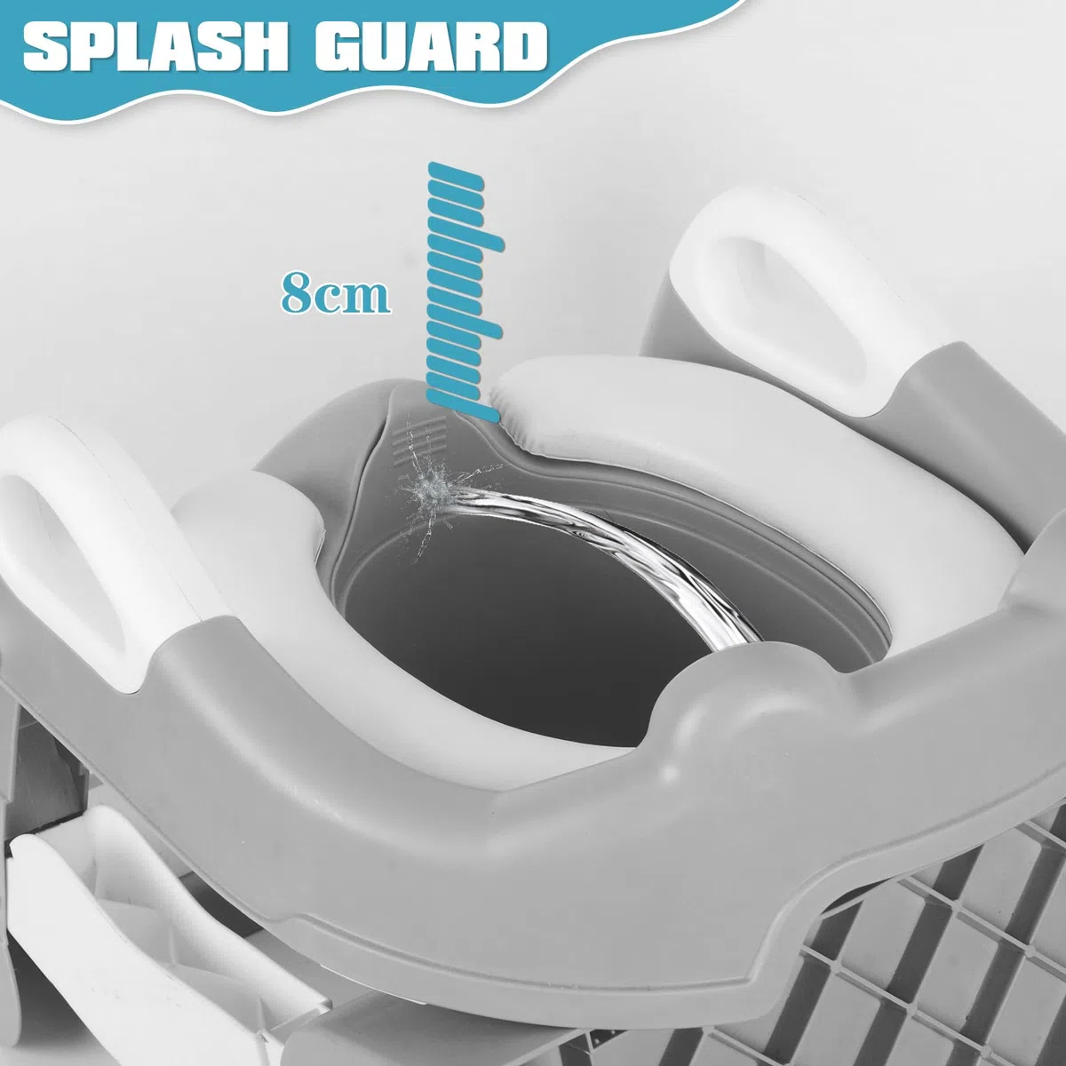 Riduttore wc bambini, 2 In 1 Vasino Bambini con Scaletta, Maniglia e Cuscino Morbido, Sedile Rialzato Vasino Pieghevole, WC Portatile con Protezione Antispruzzo per Bambini Maschi e Femmine