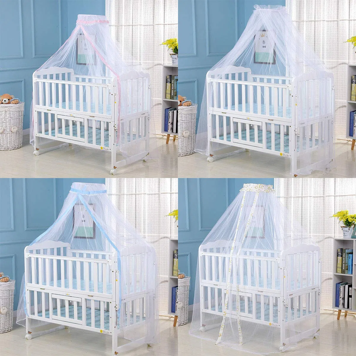 Zanzariera a Cupola, Zanzariera per Culla, a Cupola, Pieghevole, Ottima Traspirabilità, Tiene il bambino lontano dalle zanzare (Bordo bianco)