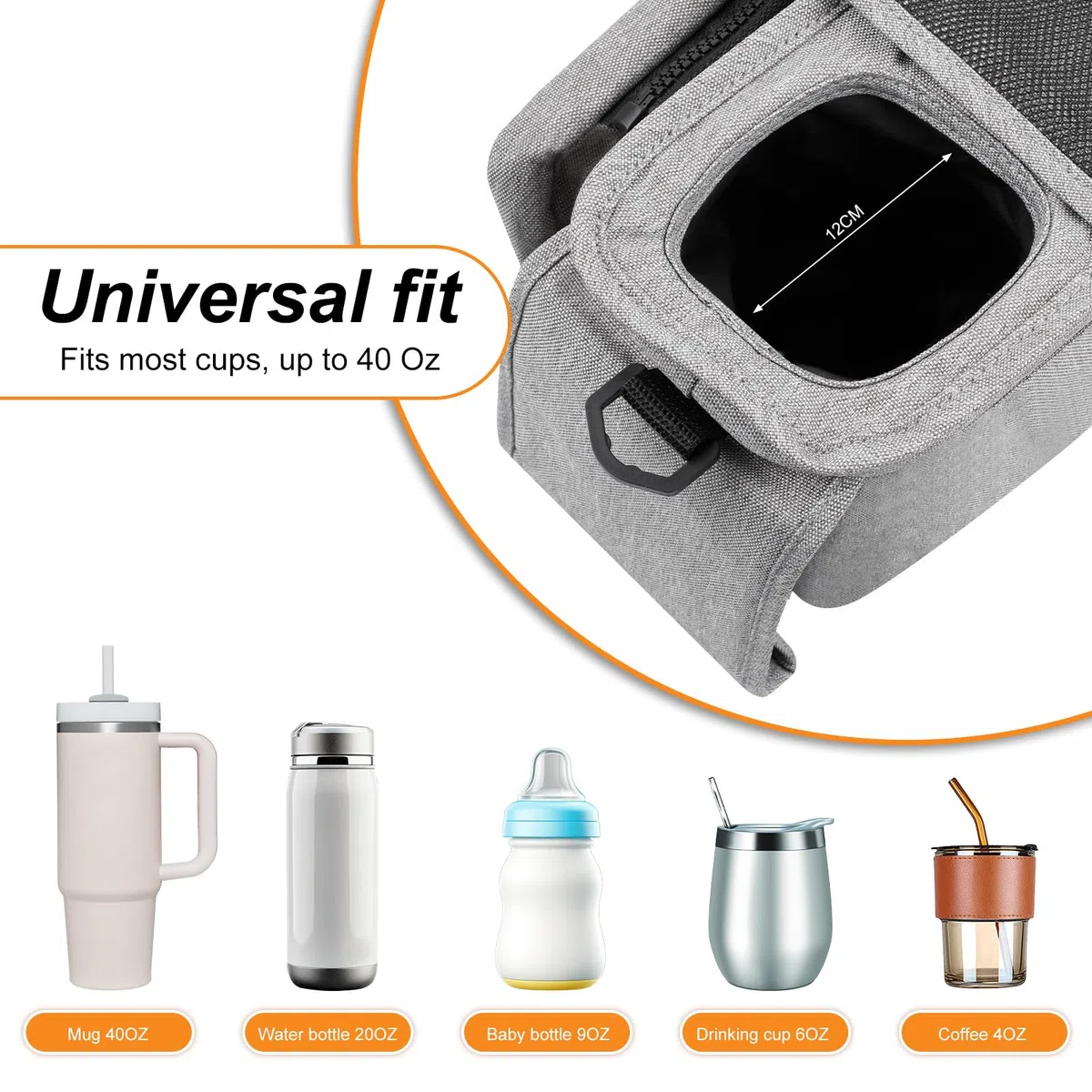 AiQInu Borsa Passeggino Borsa Organizer con Portabicchieri Isolati Tracolla,Impermeabile Borsa per Passeggino Universale con gancio per passeggino, con velcro