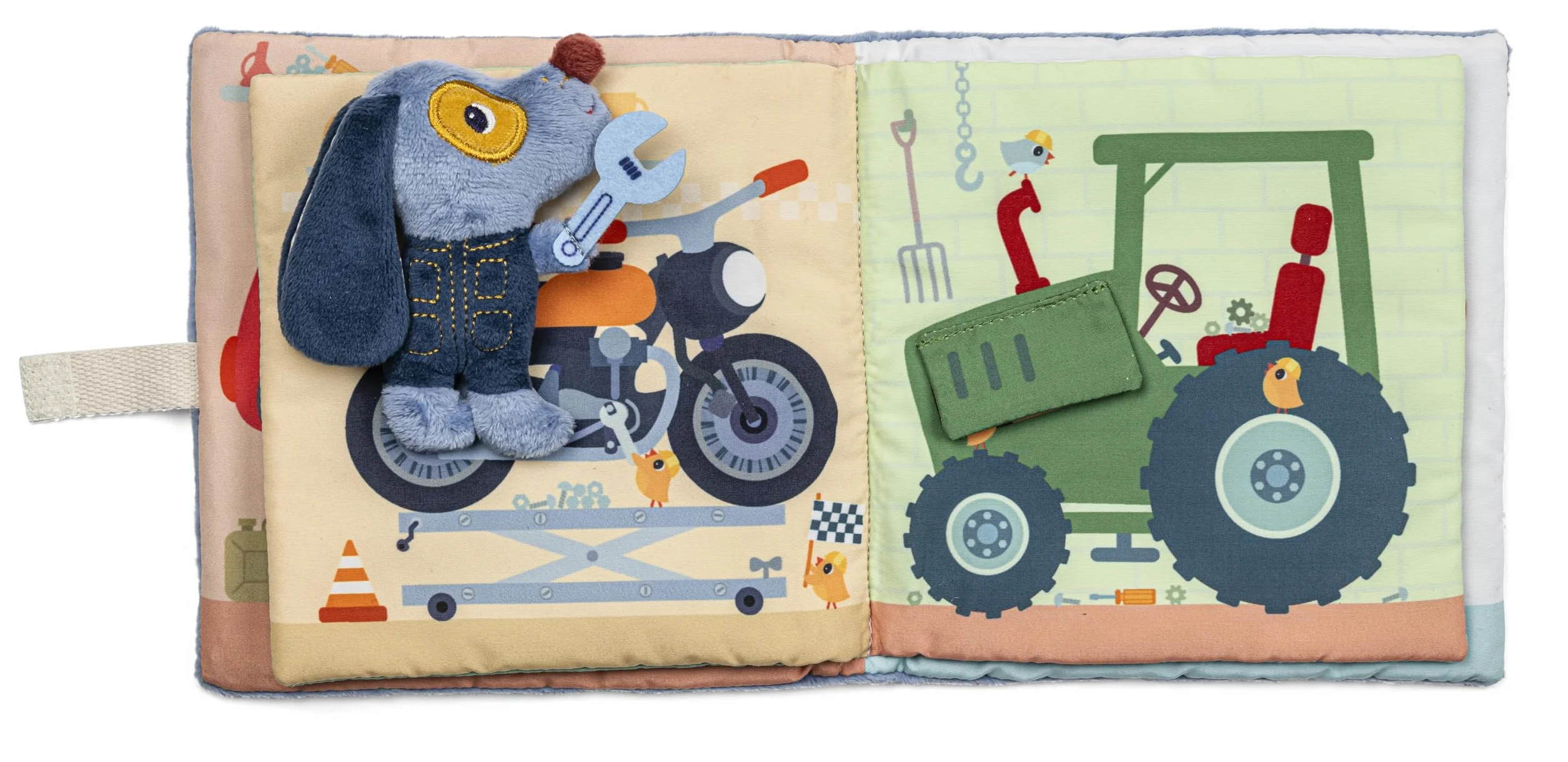 Lilliputiens - Libro di attività in Tessuto - Il Garage di Jules - Giocattolo educativo per Viaggi e casa - Sviluppo dei Sensi e coordinazione - dai 12 Mesi - 83585