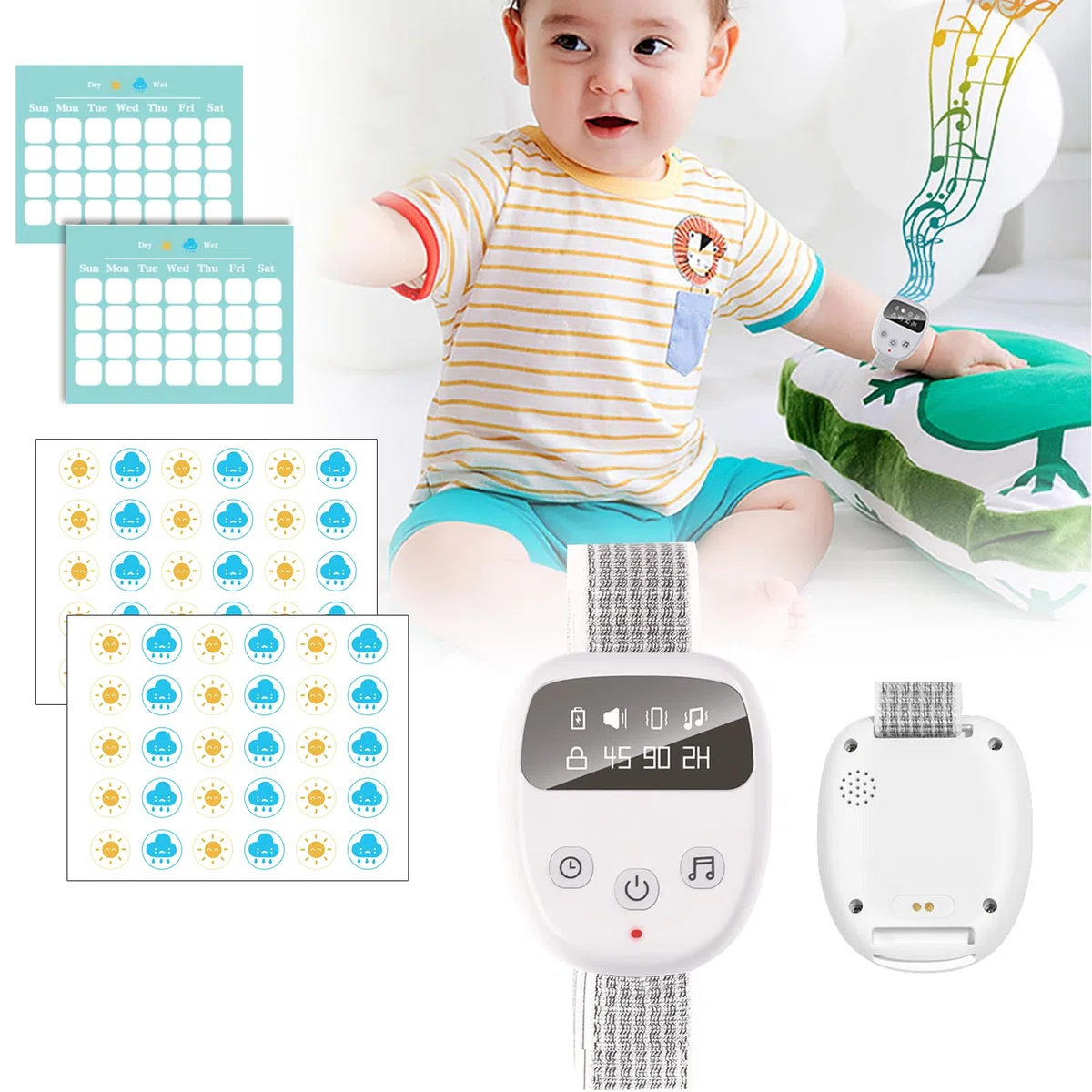Allarme senza fili per bambini e ragazze, ricaricabile USB-C, alta sensibilità, suono forte e vibrazione, 3 modalità, design compatto per vasino notturno