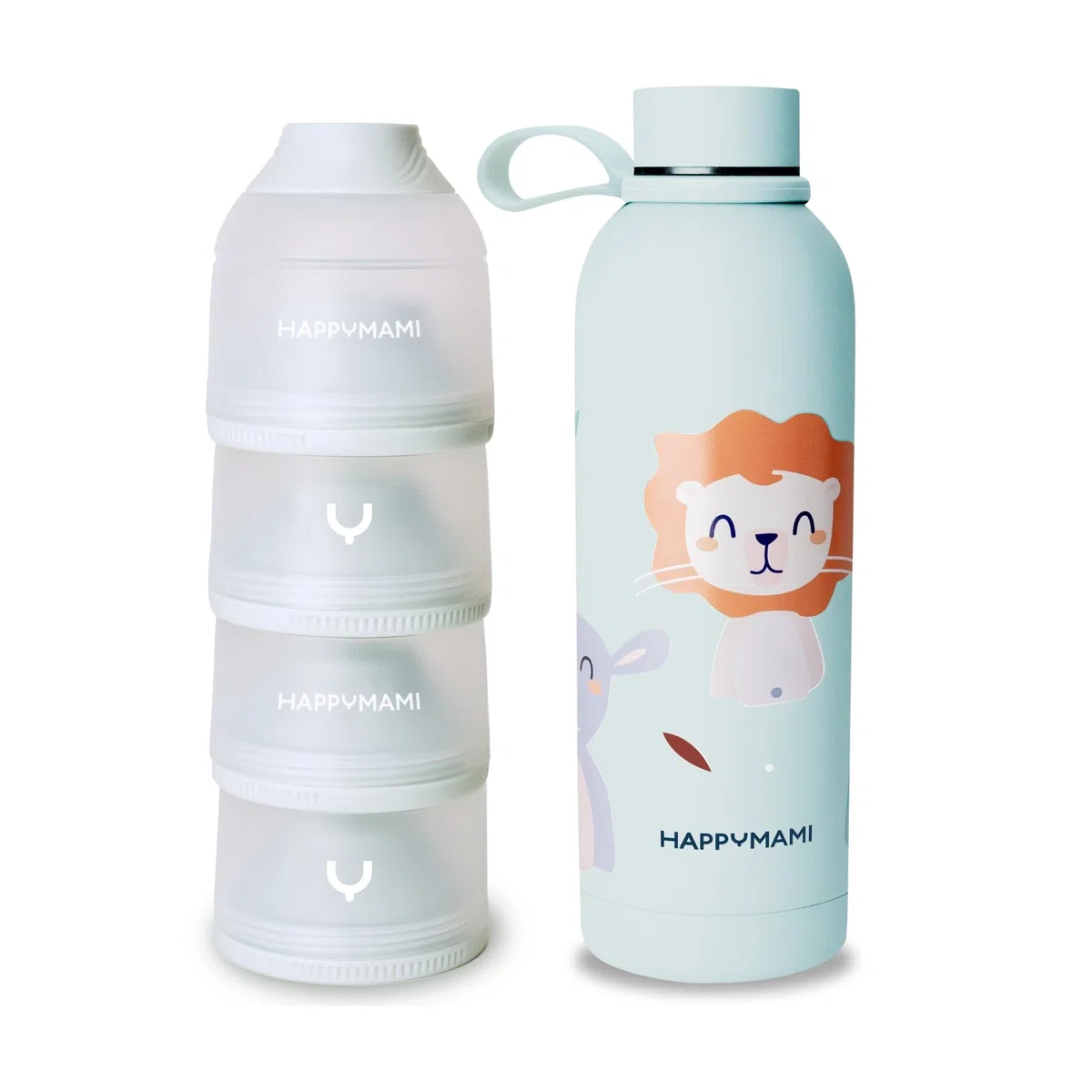 Happymami,Confezione dosatore latte in polvere + thermos da 500 ml, regalo neonato, set di alimentazione per il tuo bambino, senza BPA, superficie interna antiaderente (Menta morbida) (menta dolce)