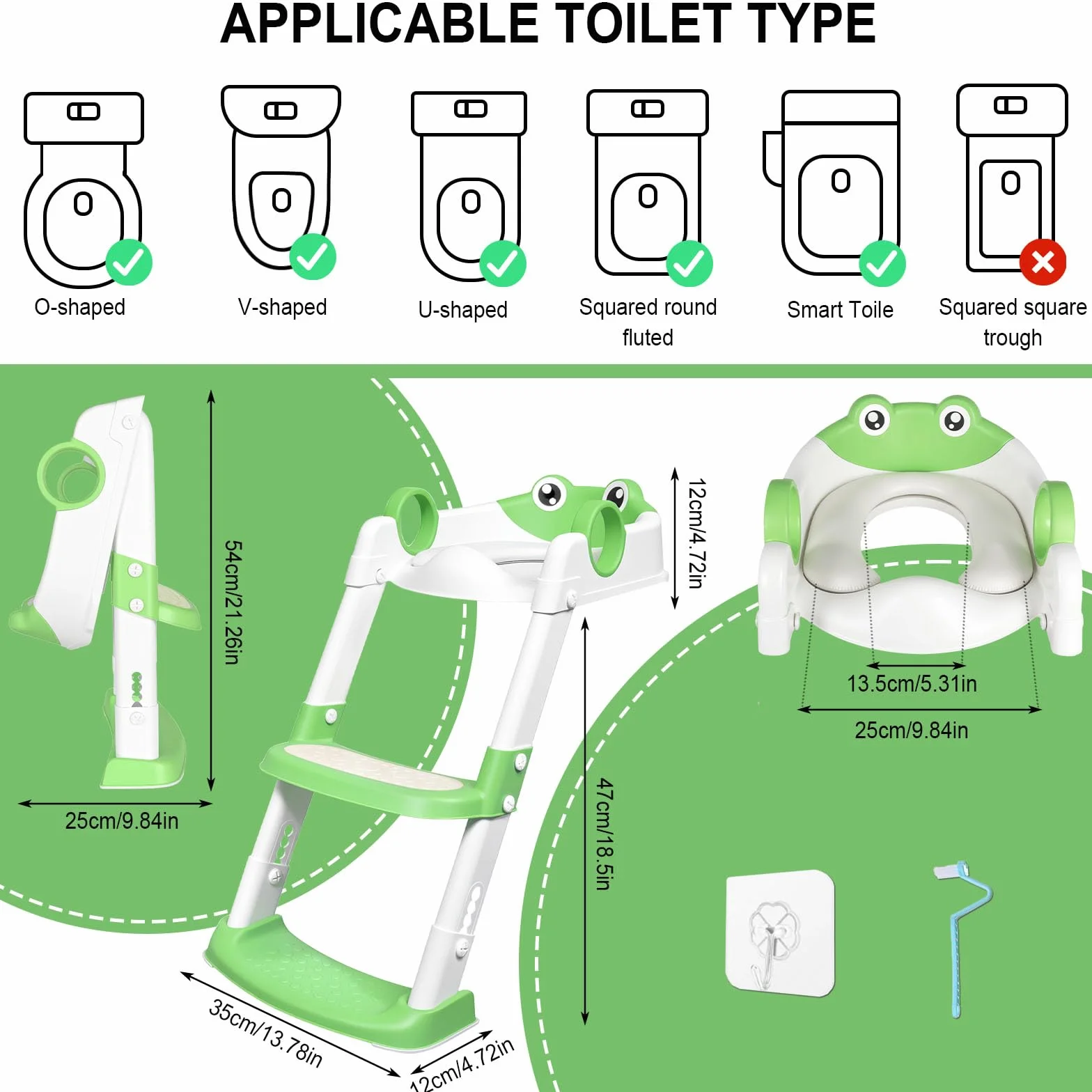 Riduttore WC Bambini,Sedile Wc per Bambini,Scaletta Wc per Bambini Pieghevole,Pieghevole Regolabile in Altezza, con PVC Morbida Seduta Imbottita, pedana antiscivolo anti-spruzzo,per V,U,O