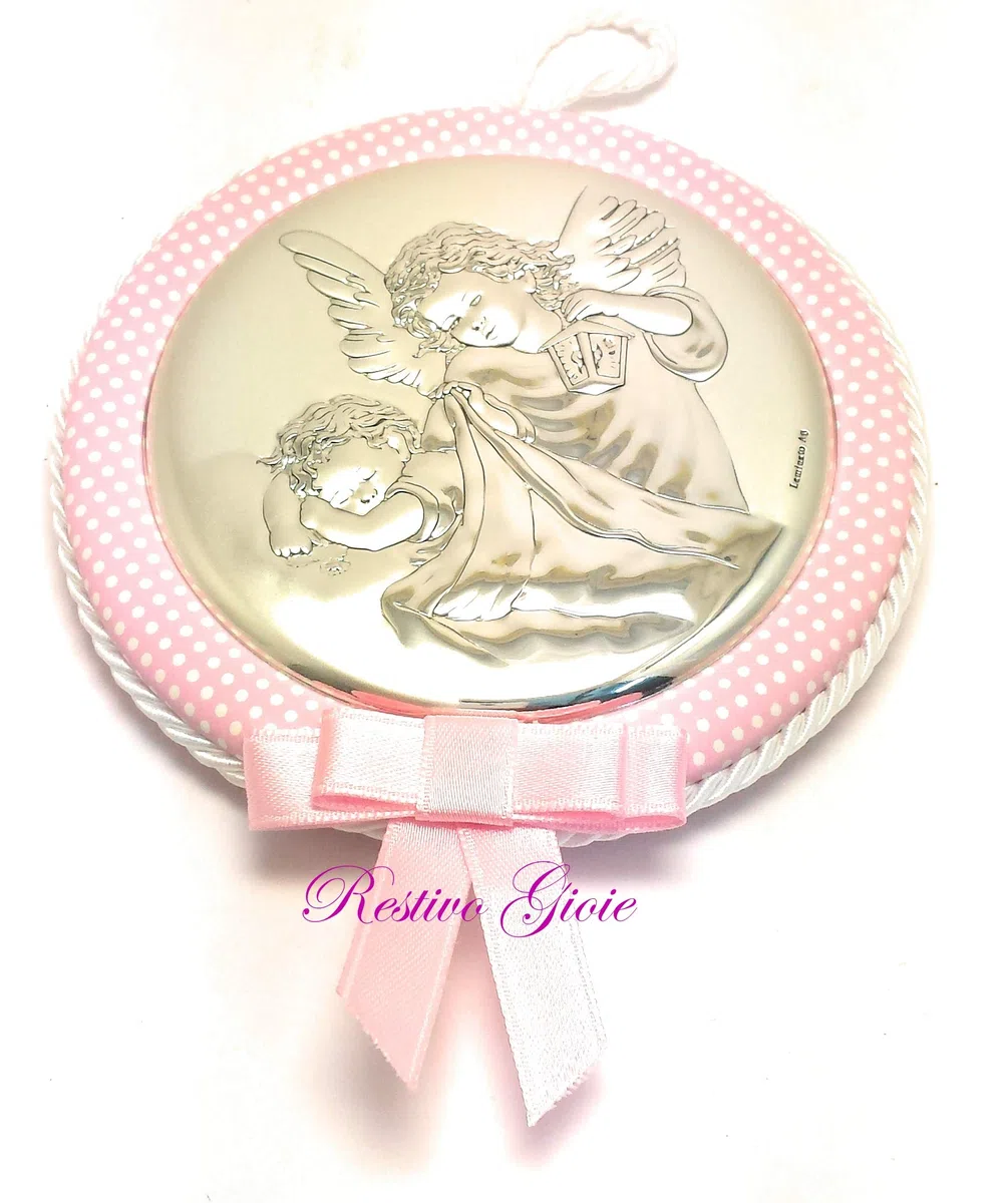 CAPEZZALE MEDAGLIONE PER CULLA BIMBA COD.104912R CON PLACCHETTA IN ARGENTO