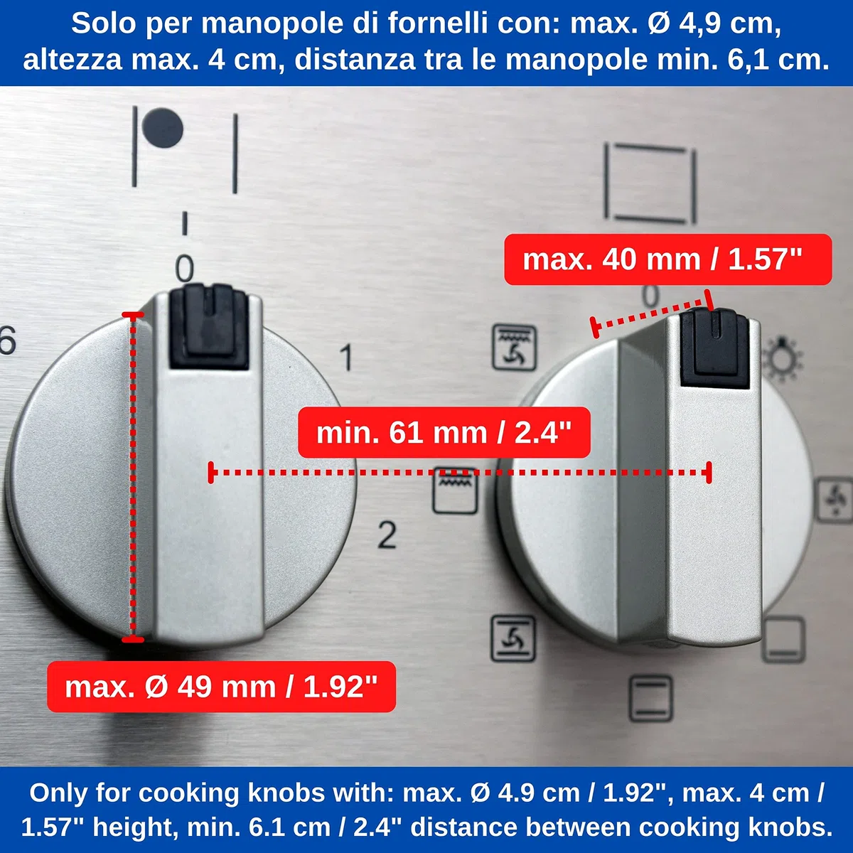 Copri Manopola per Fornello e Blocco Sicurezza Forno, Set di 7, Protezione per Manopole del Piano Cottura, Blocco di Protezione per Fornelli, max. Ø 49 mm manopola, min. 61 mm distanza centro a centro