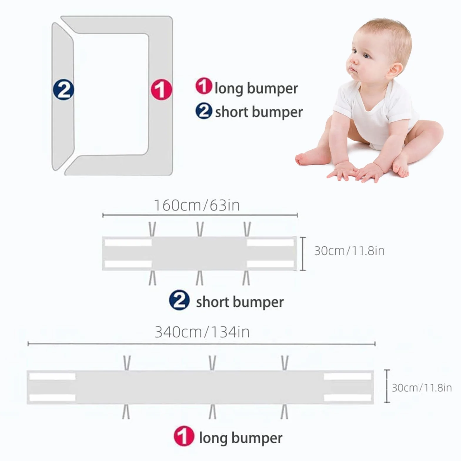 Paracolpi Lettino,2 Pezzi Paraurti in Rete Traspirante a Circolazione d'Aria,4 Lati Paraurti COT Baby Protezione,Regolabile Rimovibile,Lavabile -340cmx30cm + 160cmx30cm (Stella Bianca)
