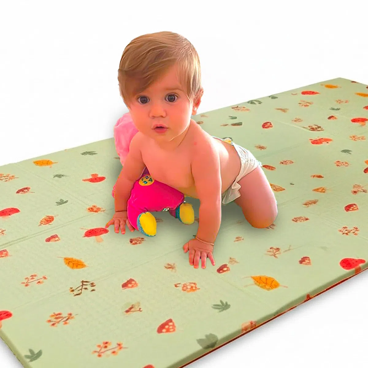 Tappetino Gioco per Bambini Pieghevole, 200x150 cm, Spessore 10mm, Motivo Bosco con Animali, Verde