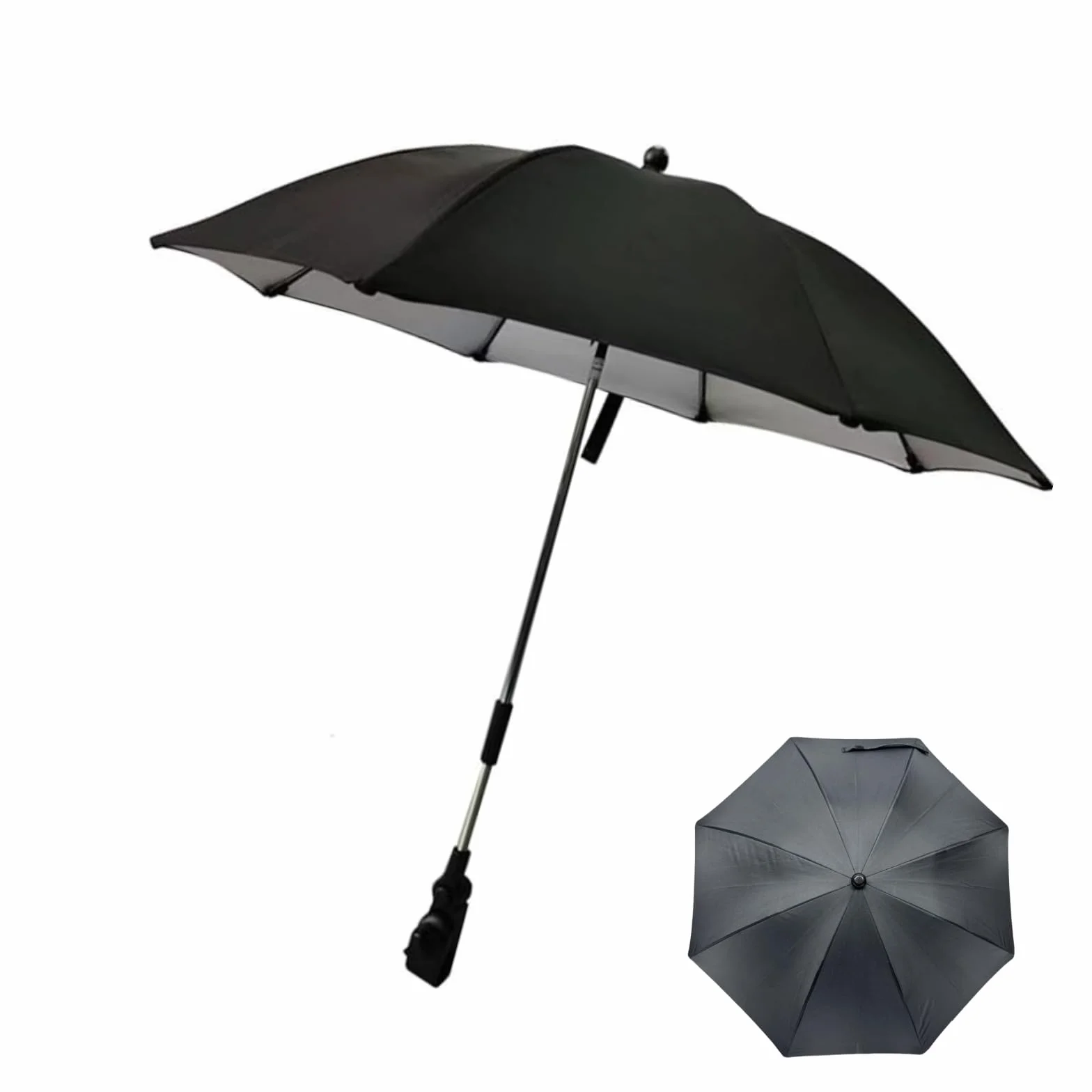 Ombrellino Parasole Passeggino, Ombrellino Passeggino Universale Anti UV 50+, Ombrello Parasole Passeggino con Un Manico, Ombrellone per Passeggino per Carrozzina e Passeggino,Nero