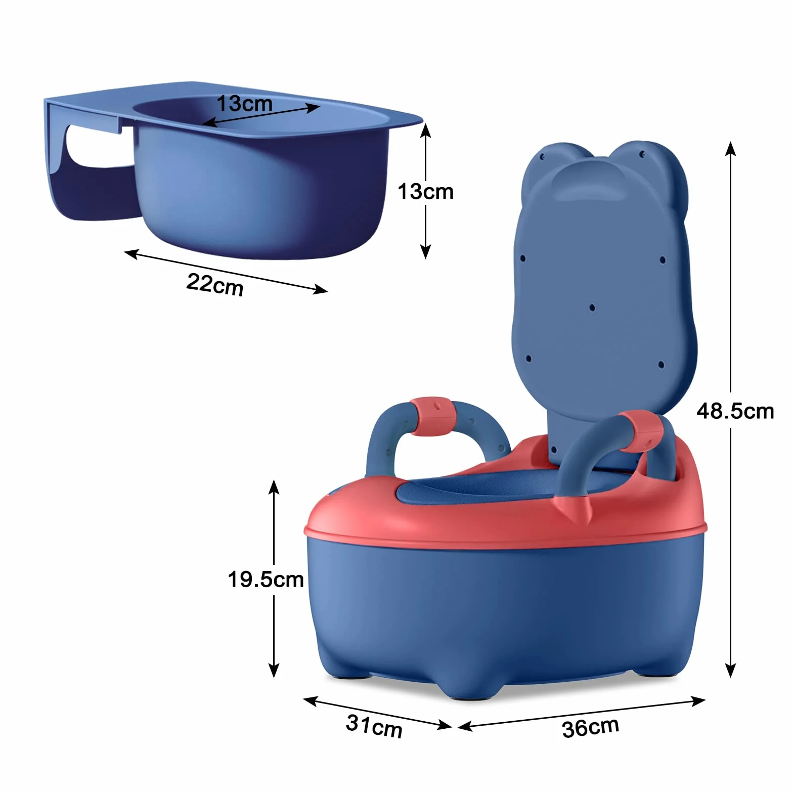 Froadp Vasini per Bambini da 0 a 6 Anni Baby Toilette WC con PU Sedile e Vasino Estensibile Gabinetto Trainer Portatile con Coperchio Rimovibile a Forma di Rana per Neonato (48.5cm, Blu)