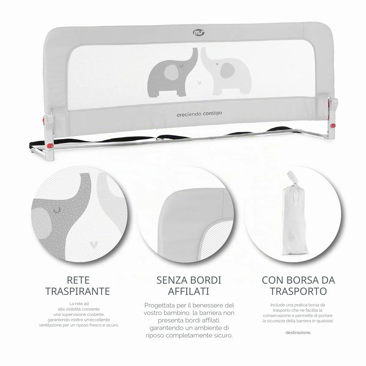 ms BabyWorld - Sponda per letto Baby Nest da 150 cm - Sponda di sicurezza pieghevole con 2 altezze regolabili, protezione anticaduta per lettino per bambini piccoli o adolescenti