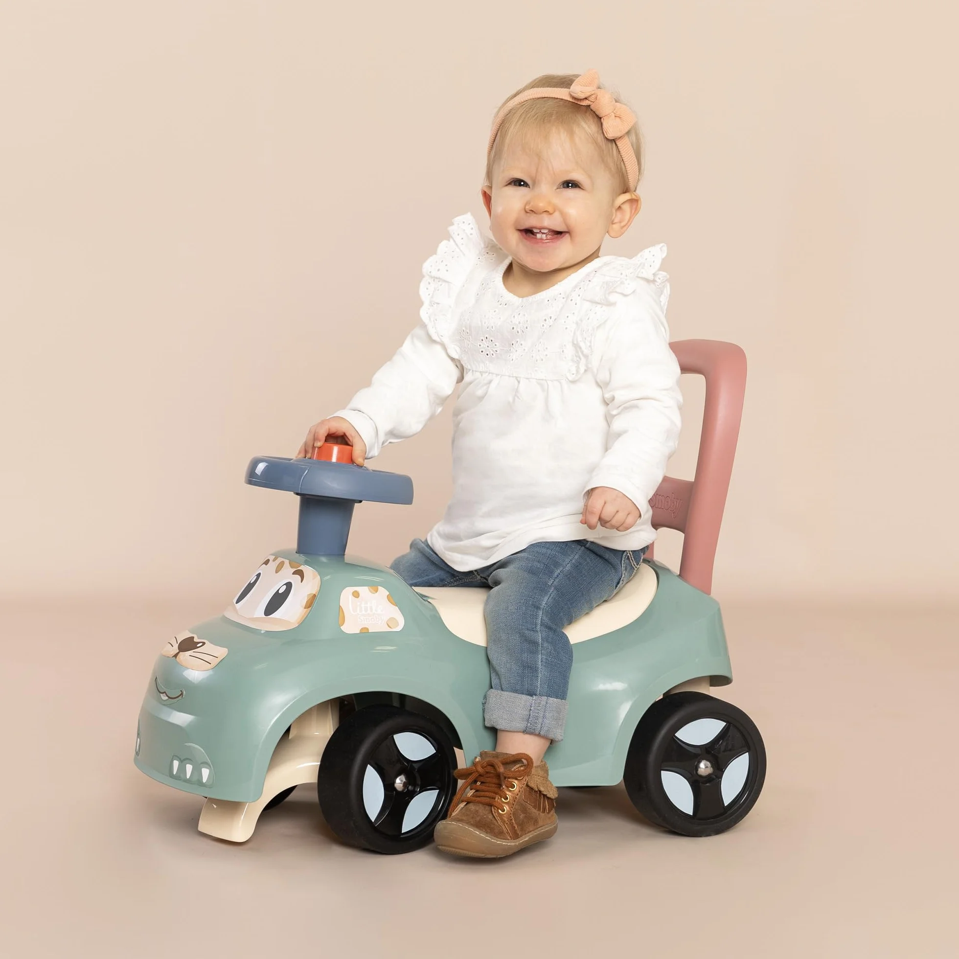 Little Smoby - Auto cavalcabile - Funzione girello - Volante - Contenitore per giocattoli - Dai 10 mesi - Prodotto in Francia