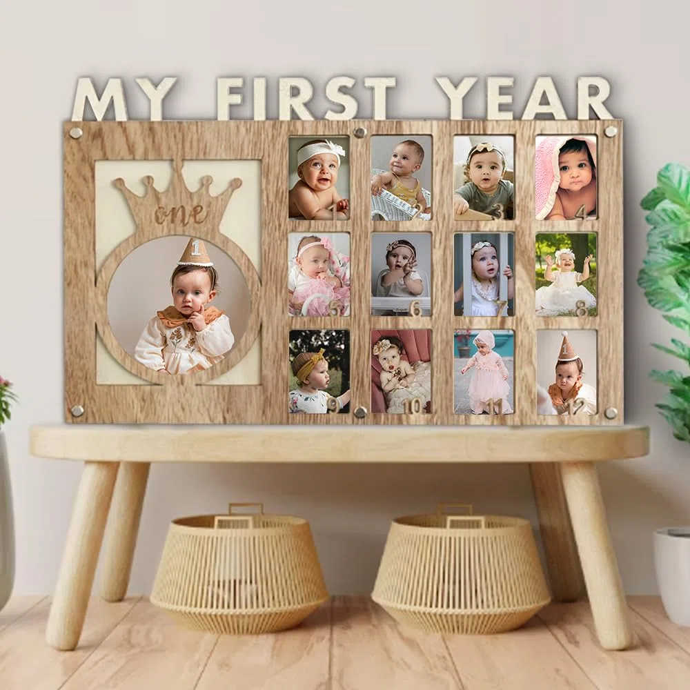 Cornice portafoto per il primo anno del bambino, con scritta "My First Year", con 12 foto mensili, perfetta come regalo di compleanno