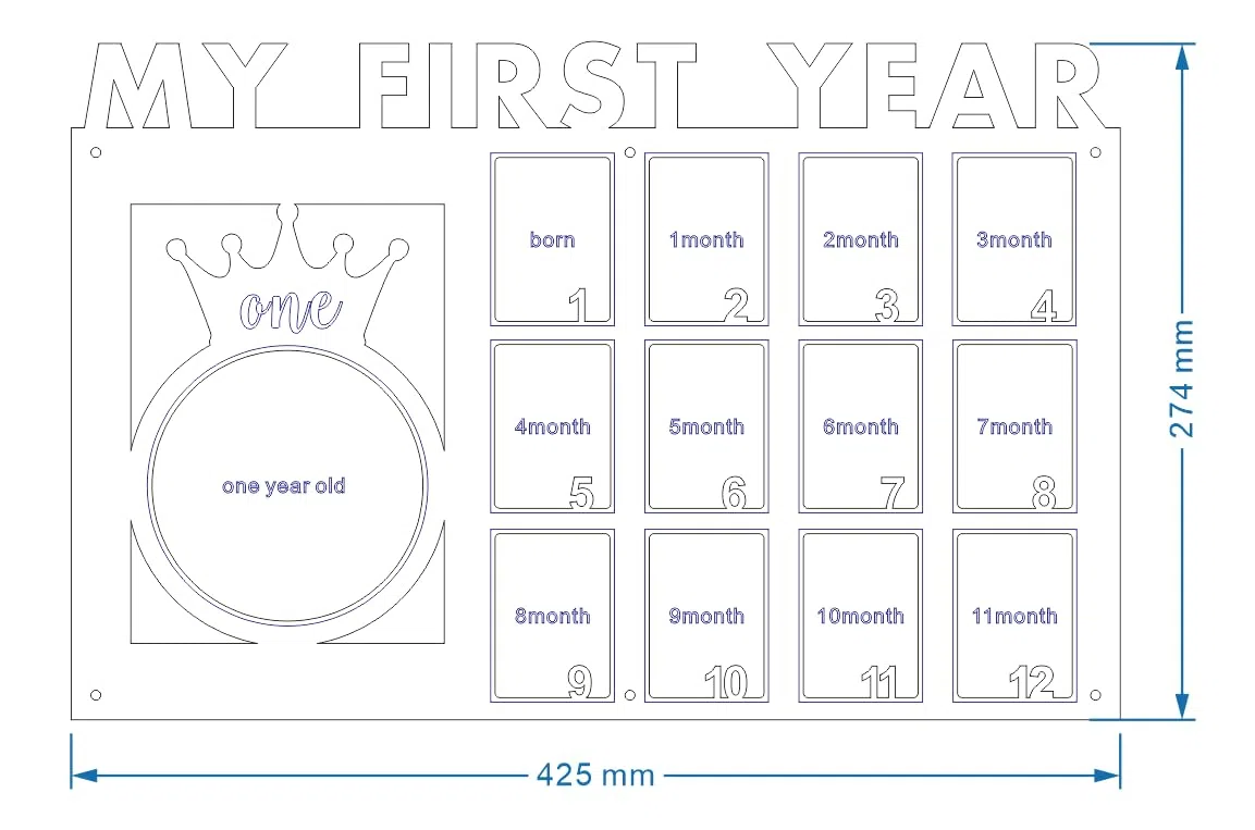 Cornice portafoto per il primo anno del bambino, con scritta "My First Year", con 12 foto mensili, perfetta come regalo di compleanno