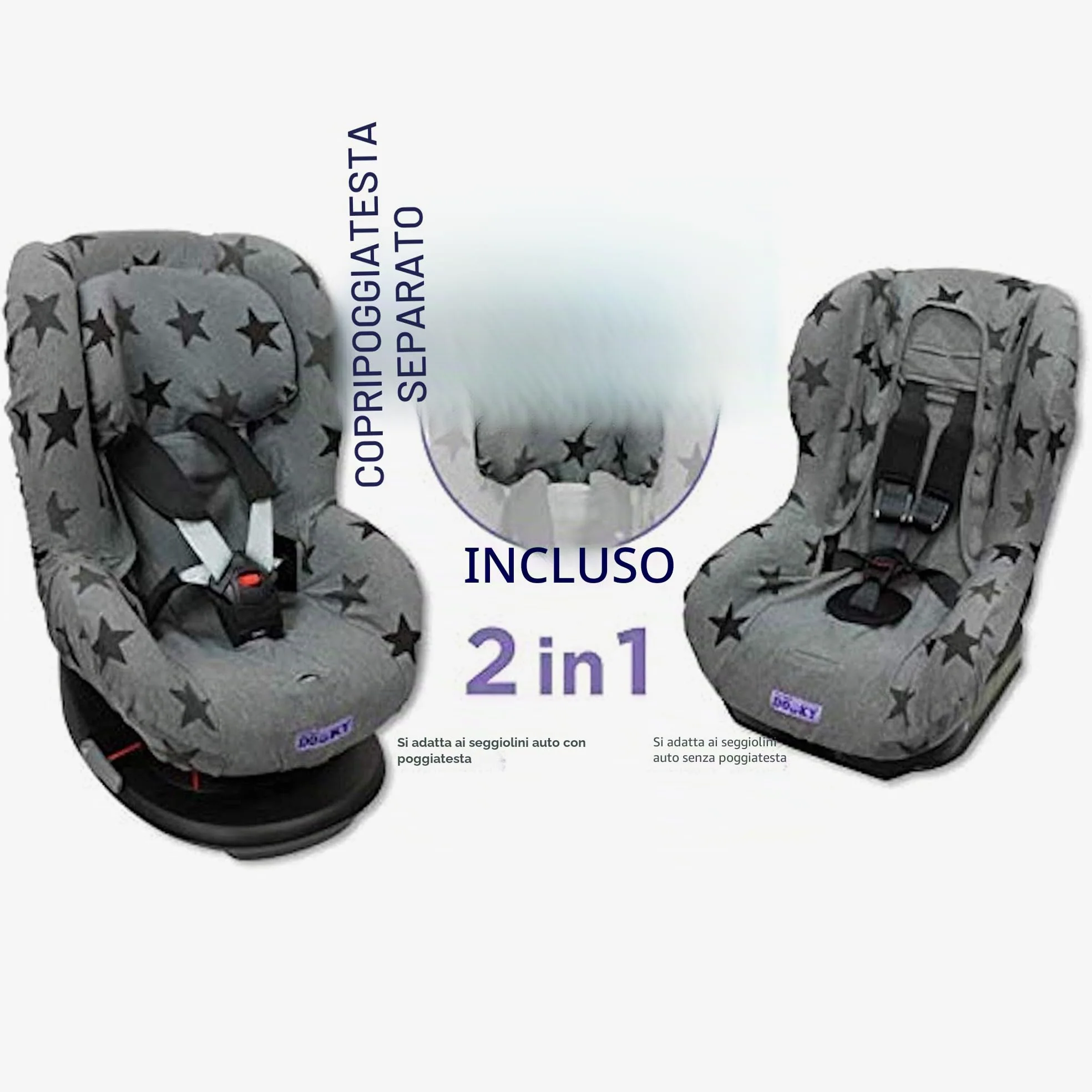 The Original Dooky 126826 Copri Seggiolino Auto Gruppo 1+ Universale, Grigio con Stelle